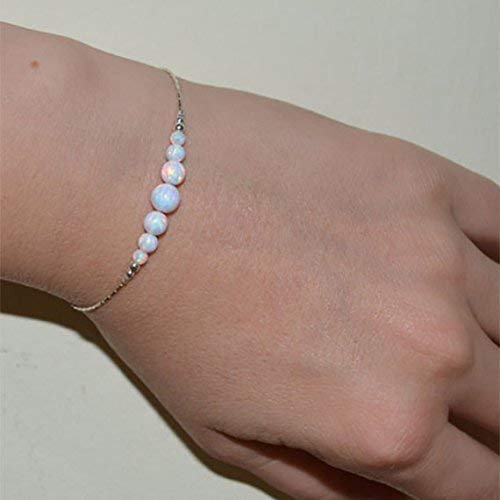 Opal Bracelet for Women - Dainty Tiny Dot Opal Ball Gold Bracelet with White Opal Charm & Horizontal Bar Beads | Elegant Opal Jewelry for Everyday Wear, Gift Giving & Special Occasions