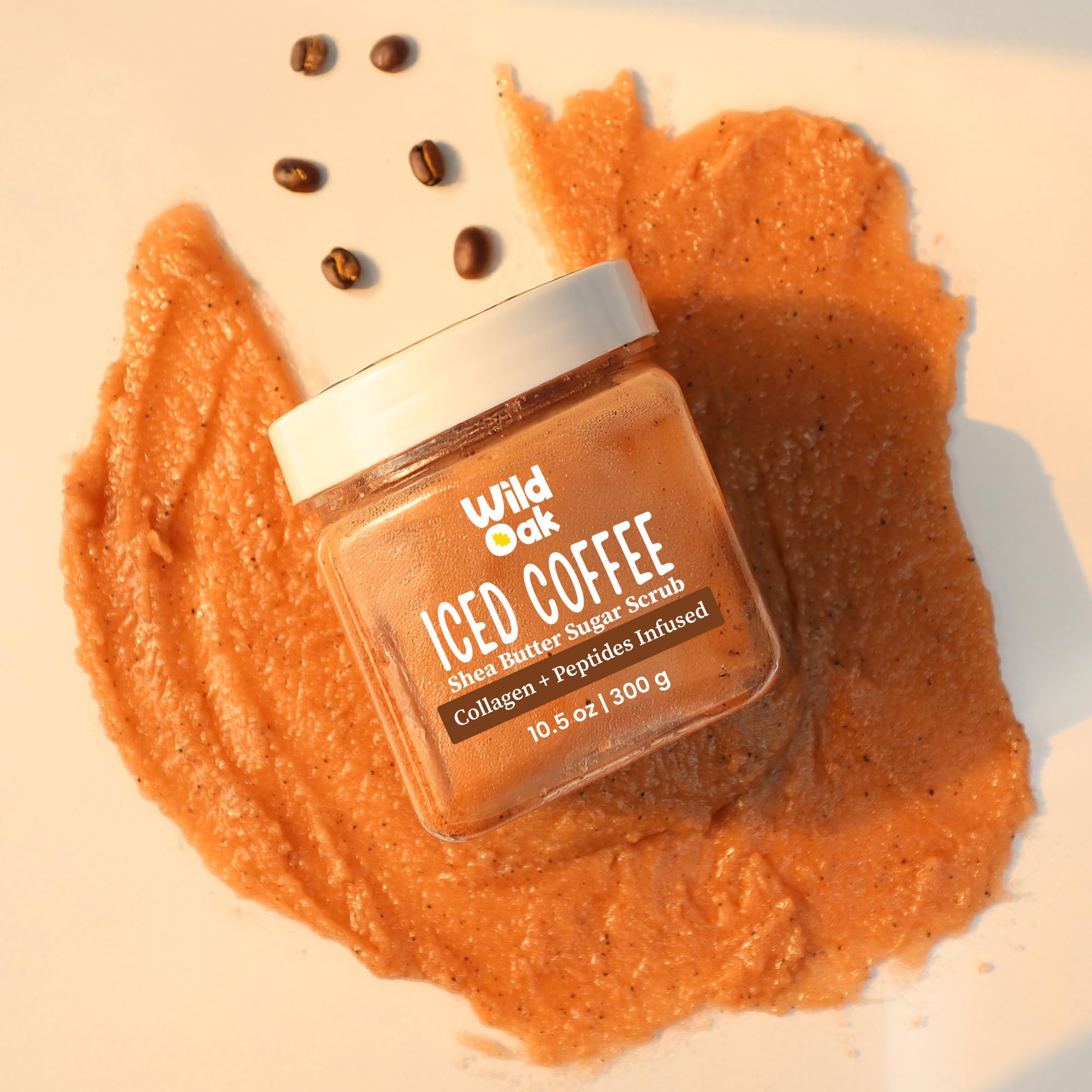 WildOak Iced Coffee Shea Butter Sugar Body Scrub with Collagen & Peptides - Exfoliating & Hydrating Scrub for Tan Removal, Dark Spots on Neck & Elbows, Bumpy Skin on Legs & Hands - 10.58 oz | Perfect for Post-Shower Skincare & Spa Day at Home