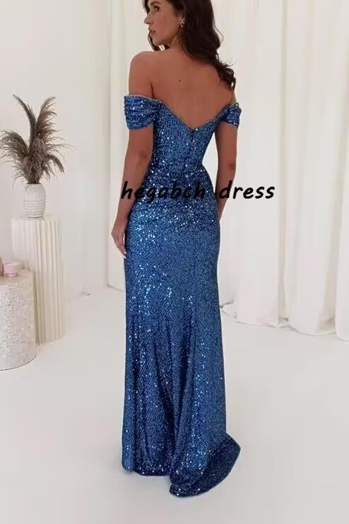 Sparkly Sequins Mermaid Prom Dresses for Women - Elegant Off Shoulder Long Formal Gown with High Slit, Perfect for Bridesmaid, Evening Party & Special Occasions
