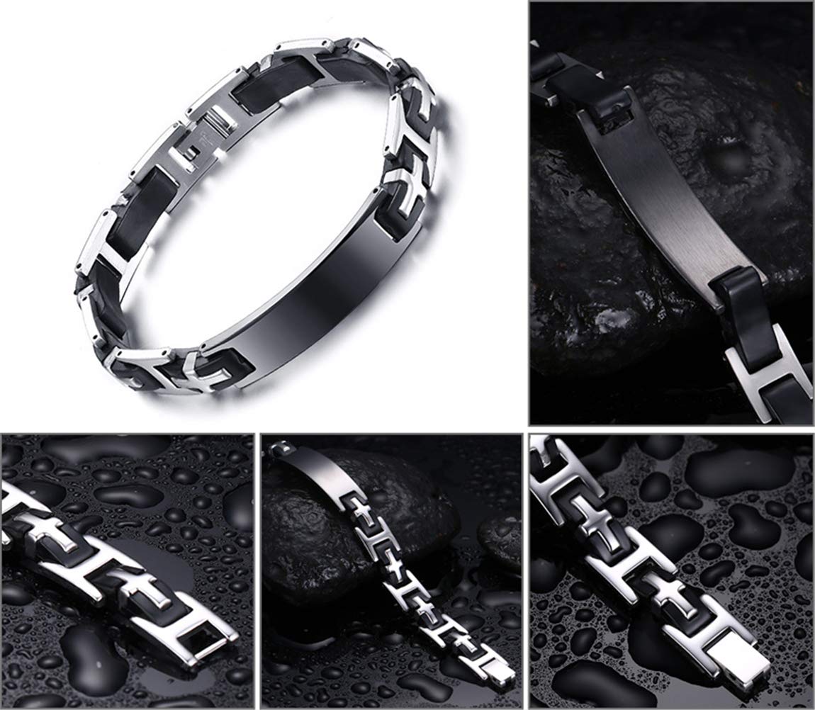 Stylish Black & Silver Stainless Steel ID Bracelet for Men - Durable Bangle Arm Cuff Jewelry - Perfect for Casual Wear, Gifts & Special Occasions