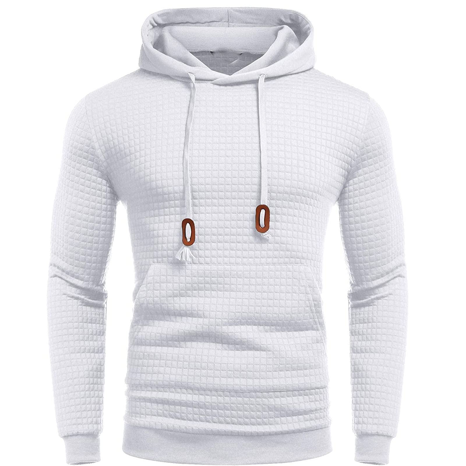 Men's Waffle Knit Hoodie - Slim Fit Long Sleeve Pullover with Drawstring for Casual Wear, Hip Hop Style & Gym Workouts | Breathable Athletic Sweatshirt for Streetwear & Outdoor Activities