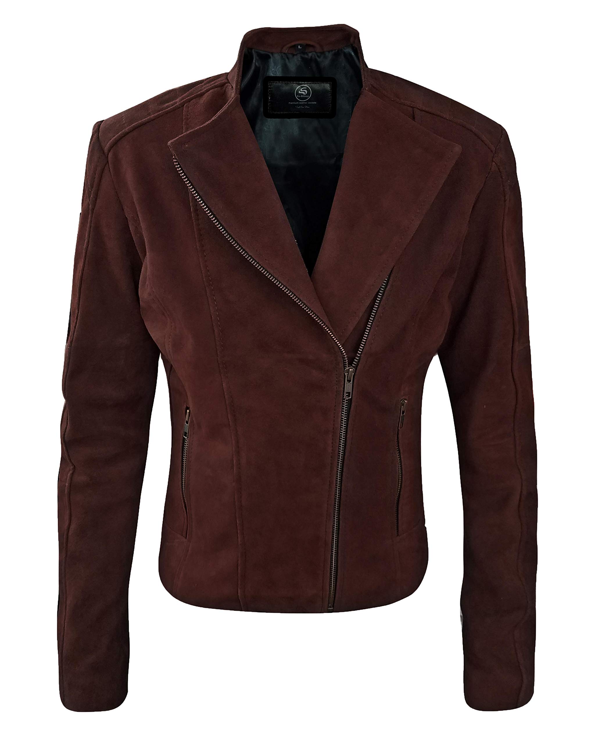 Women's Suede Moto Jacket - Genuine Leather Biker Jacket for Women - Stylish & Comfortable Outerwear for Riding, Travel & Everyday Wear
