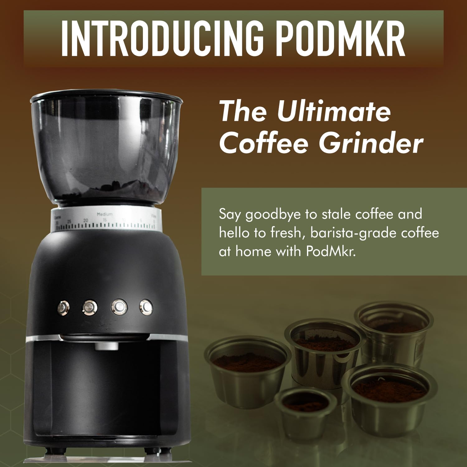 Premium Electric Coffee Grinder for Reusable Pods - Single Serve Burr Grinder for Keurig/Nespresso Machines - Adjustable Fine to Coarse Grind - Perfect for Home, Office & Travel Use - Save Money & Reduce Waste with Fresh Ground Coffee Daily