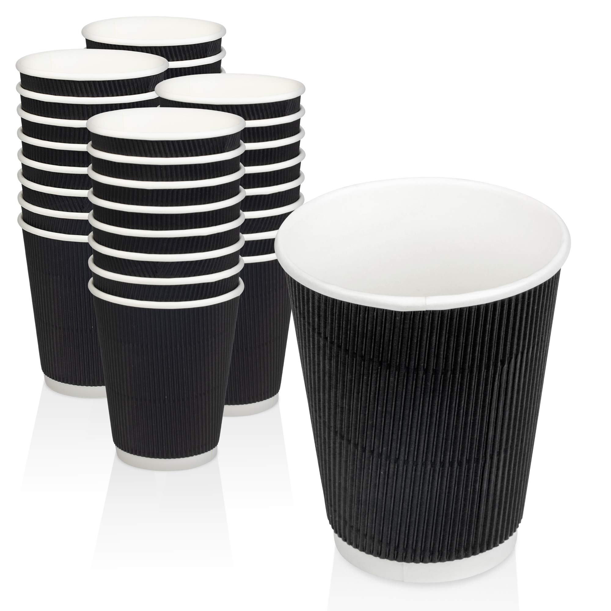 [500 Pack] 8oz Black Double Wall Insulated Disposable Coffee Cups with Ripple Sleeves - Eco-Friendly Kraft Hot Beverage Cups for Tea, Hot Chocolate & Cocoa - Food Safe & Leak Proof - Perfect for Coffee Shops, Office Break Rooms & Catering Events