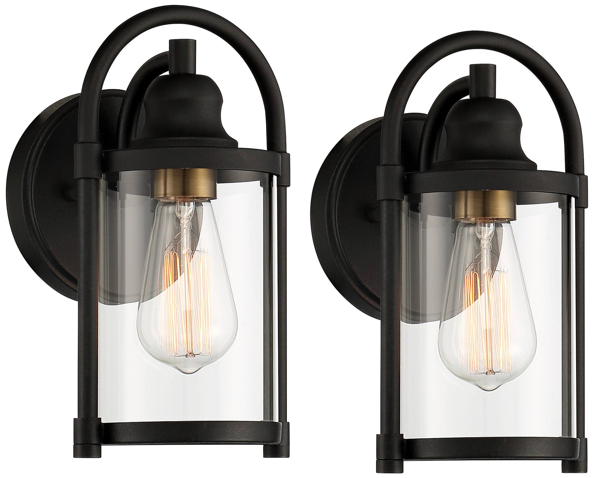 John Timberland Avani Modern Industrial Wall Light Sconces - Set of 2, Black Brass Hardwired Fixture with Clear Glass Shade (5.75
