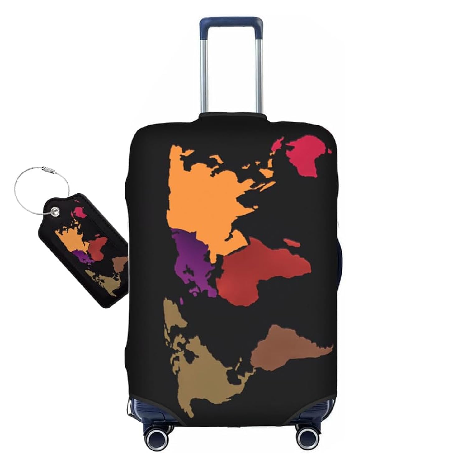 World Map Luggage Cover for Suitcase - Elastic Washable Anti-Scratch Protector with Luggage Tag - Perfect Travel Gift for Men & Women (Fits 26-28 Inch Luggage) - Ideal for Airplane Travel, Vacation & Business Trips