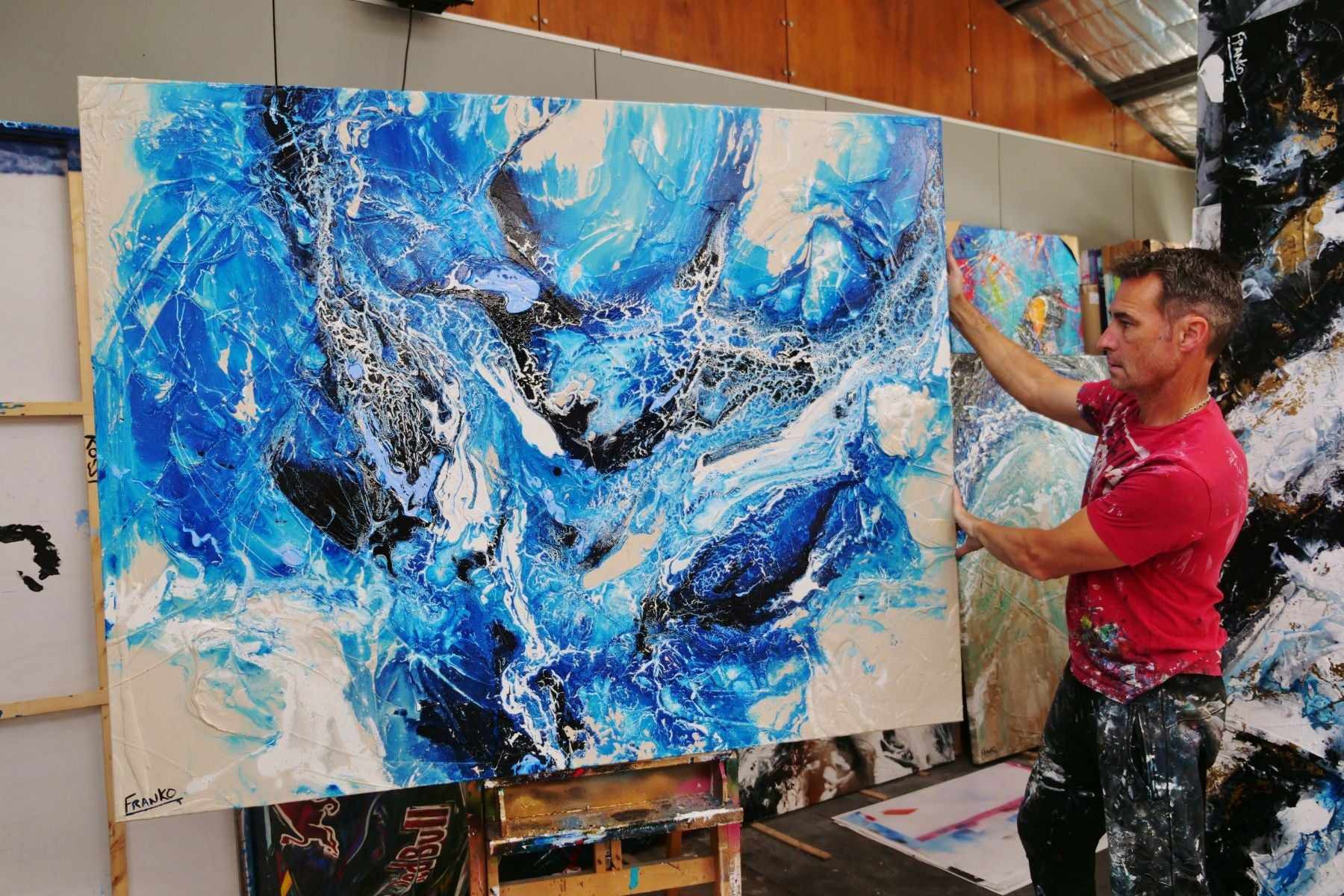 Oceanic Currents 140cm x 180cm Blue Cream Textured Abstract Canvas Wall Art - Modern Home Decor for Living Room, Bedroom & Office