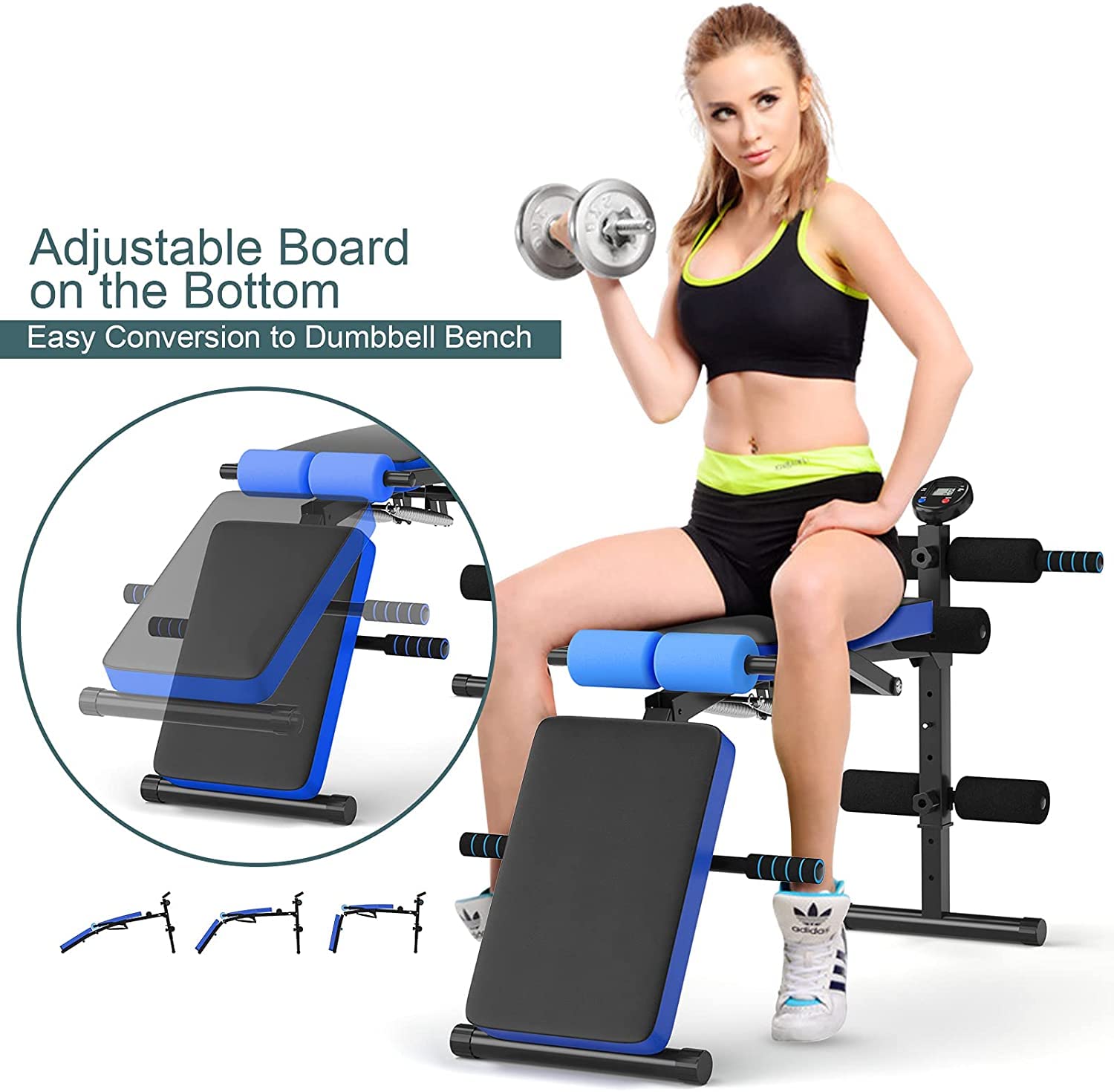Adjustable Multi-Function Sit Up Bench - 5-Position Weight Bench with Heavy-Duty Steel Frame, Foldable Home Gym Equipment for Strength Training & Core Workouts (Blue & Black) - Perfect for Home Fitness, Small Spaces & Full-Body Workouts