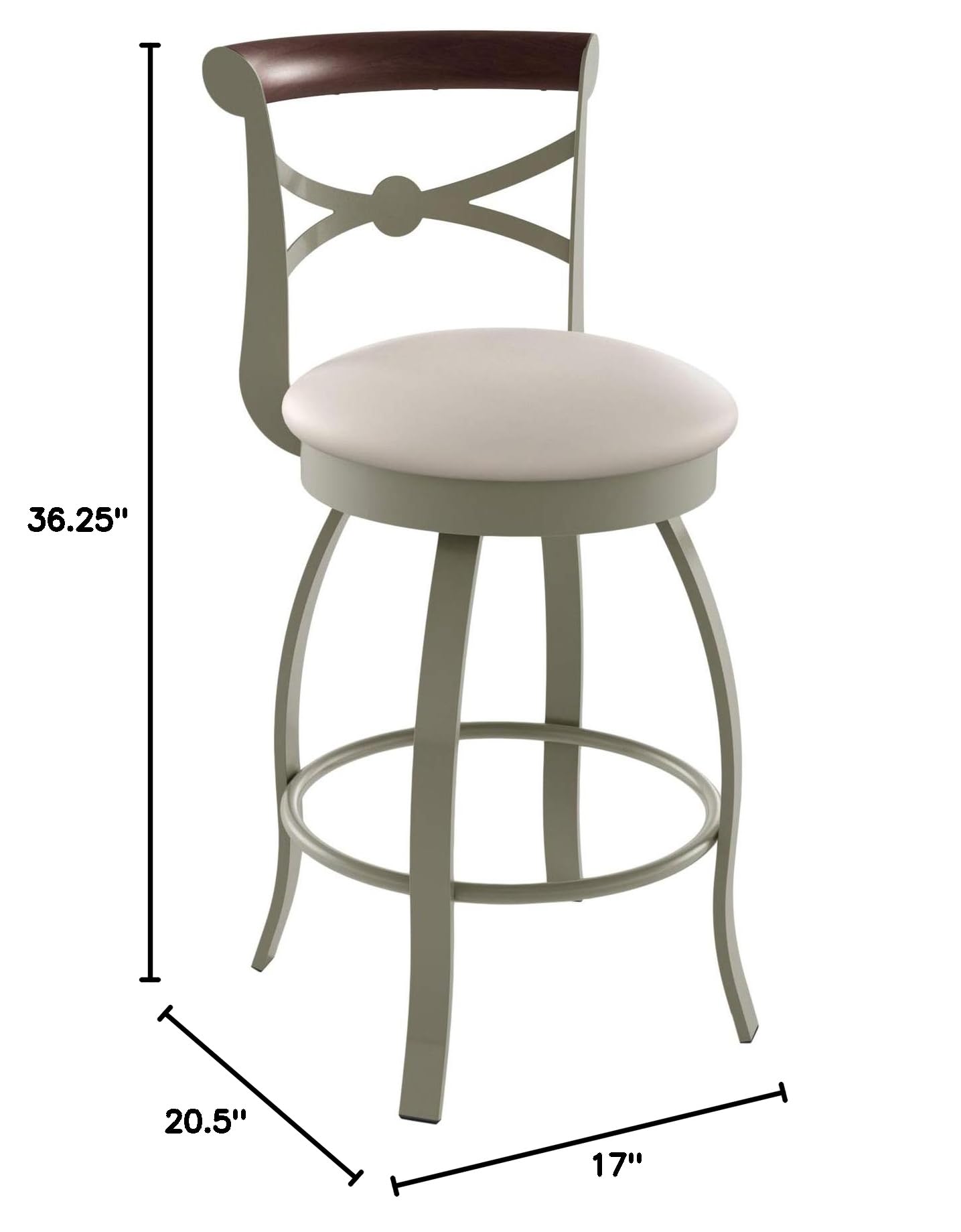 Amisco Bourbon Swivel Metal Counter Stool with Backrest - 26-Inch Bar Height Stool in Titanium, Oyster & Choco - Perfect for Kitchen Islands, Breakfast Bars & Home Bars