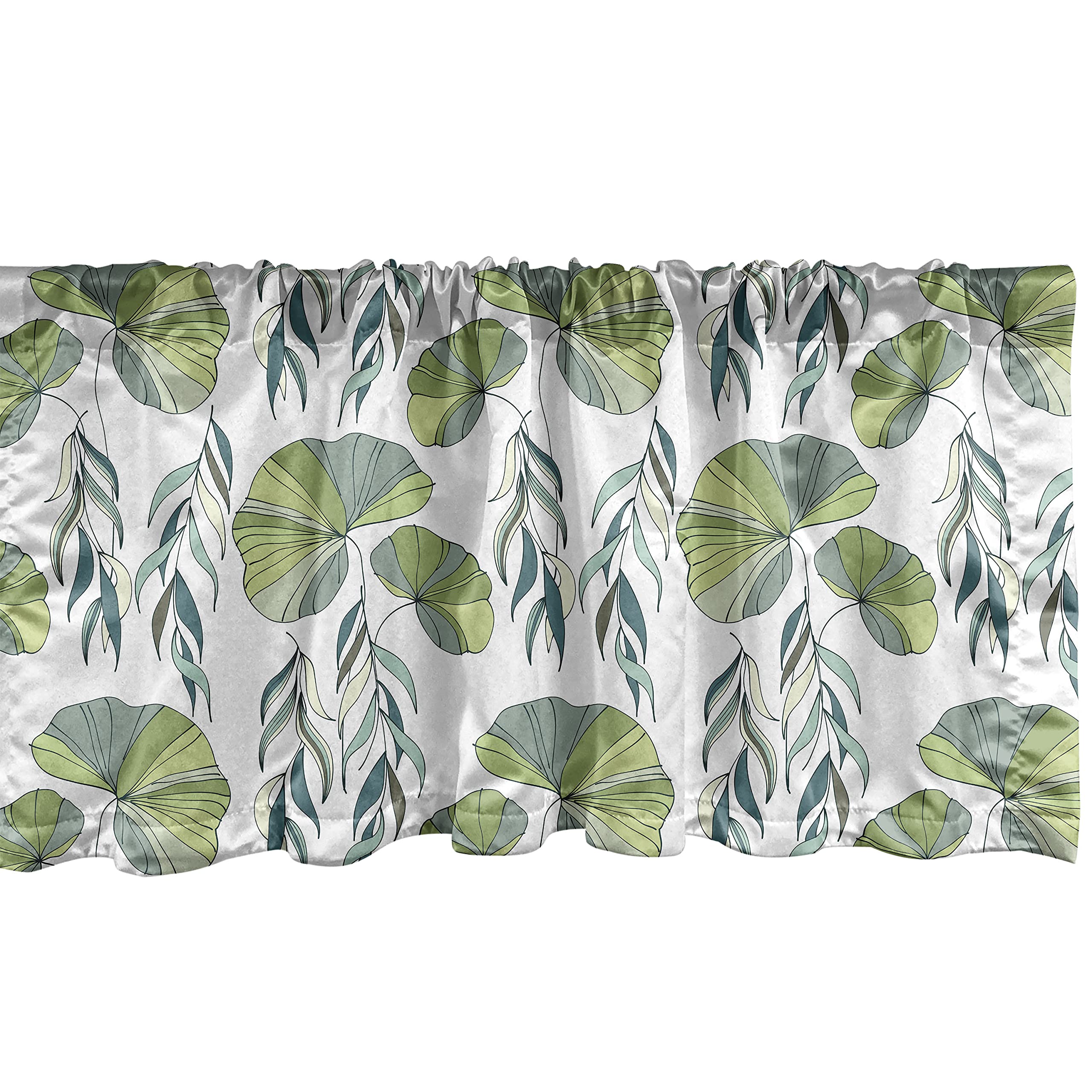 Ambesonne Asian Leaves Window Valance - Green Foliage & Water Lilies Design with Rod Pocket, 54x18 Inches - Perfect for Kitchen & Bedroom Decor | Elegant Home Curtain Valance for Living Room, Dining Area & Bathroom
