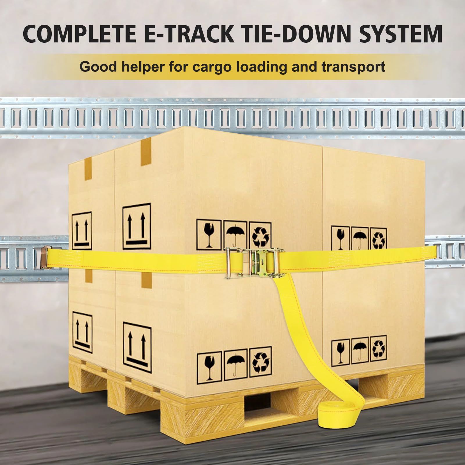 GARVEE 4 Pack 5FT E Track Tie Down Rail Kit - Includes 4 Steel Rails, 4 O Rings & 4 D Ring Tie Offs - Heavy Duty Trailer & Truck Bed Securing Accessories for Cargo Transport, Moving, RV & Boat Storage