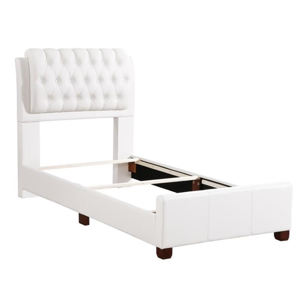 Glory Furniture Marilla White Faux Leather Upholstered Twin Bed Frame - Perfect for Kids' Rooms, Guest Bedrooms & Small Spaces