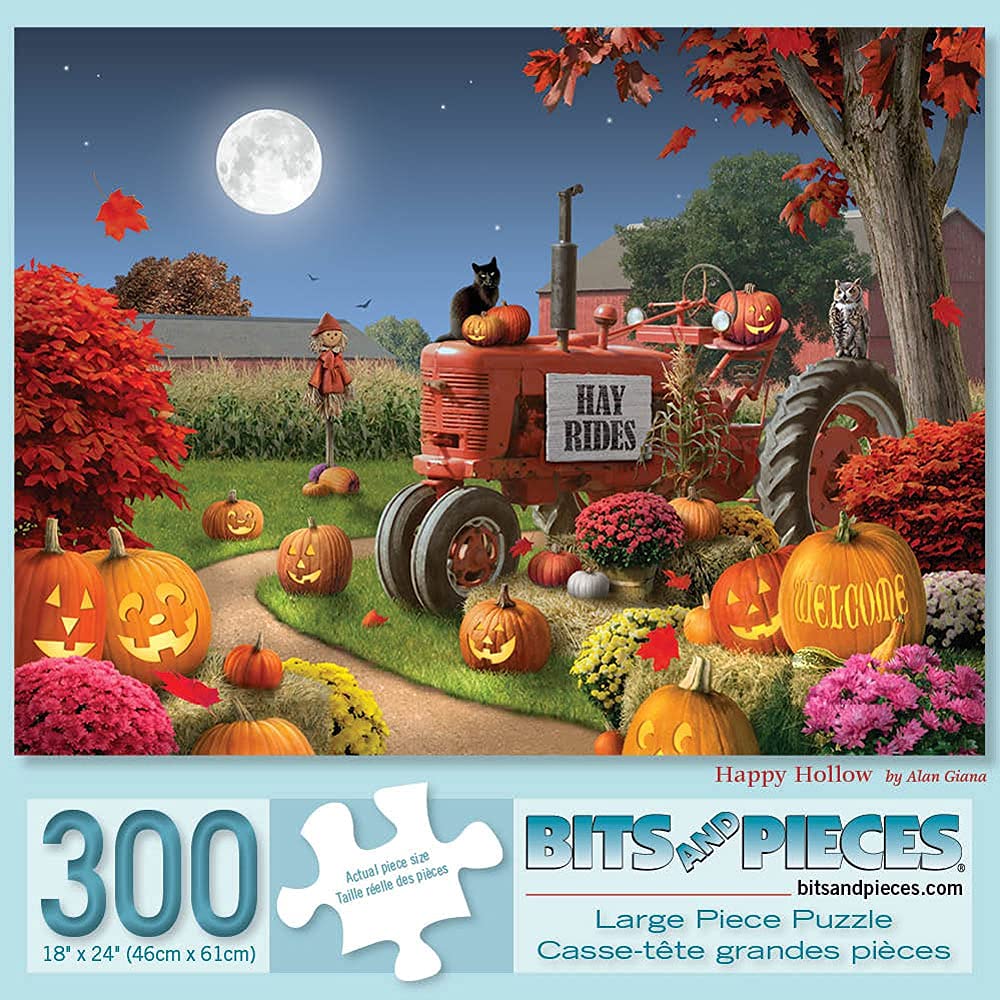 300 Piece Halloween Jigsaw Puzzle for Adults - 'Happy Hollow' by Alan Giana - Large 18x24 Inch Puzzle - Spooky Home Decor & Family Game Night Activity