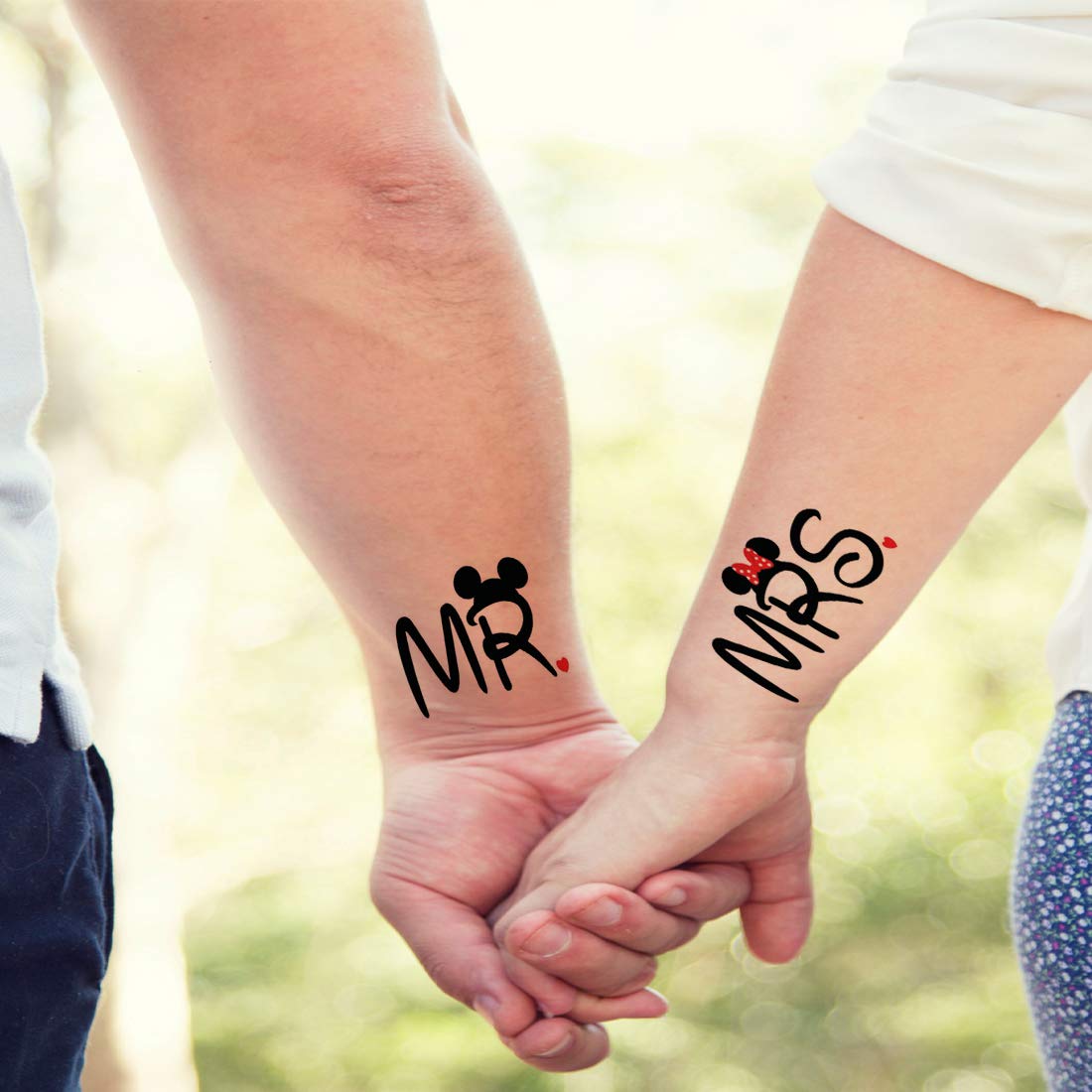 Waterproof Temporary Tattoos for Women & Men - 3D Mr & Mrs Couple Tattoos (10.5x6cm) - Perfect for Weddings, Anniversaries & Romantic Date Nights