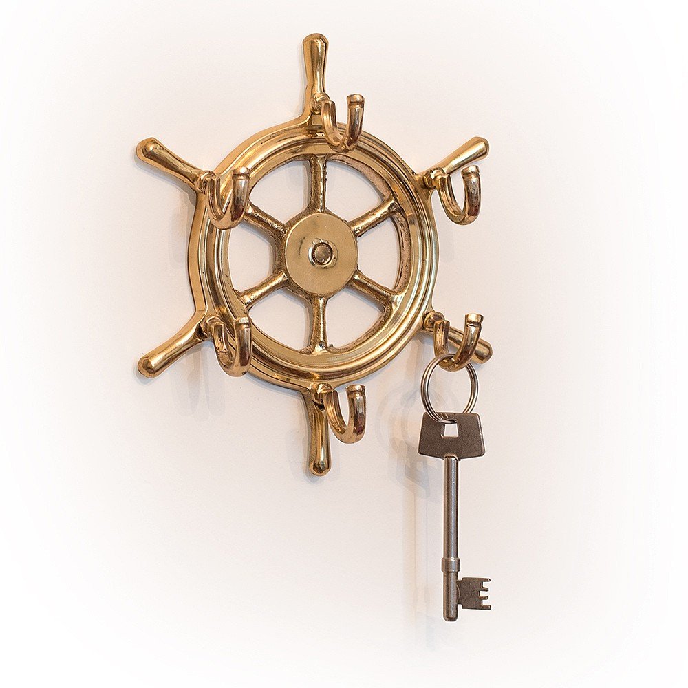 Sturdy Wall Mounted Wheel Key Rack with 6 Hooks - Perfect for Entryway, Garage & Mudroom Organization
