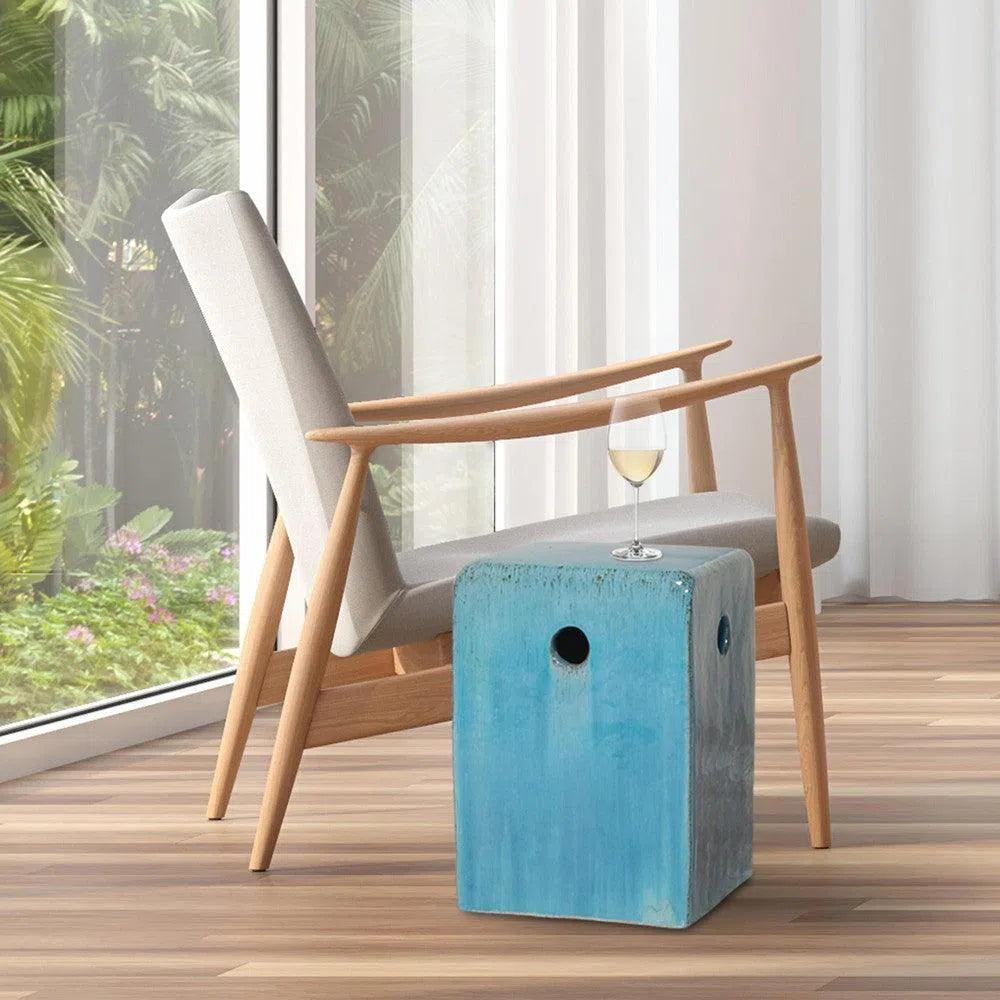 18 Inch Square Outdoor Decorative Garden Stool - Weather-Resistant Patio Side Table for Poolside, Porch & Backyard Decor