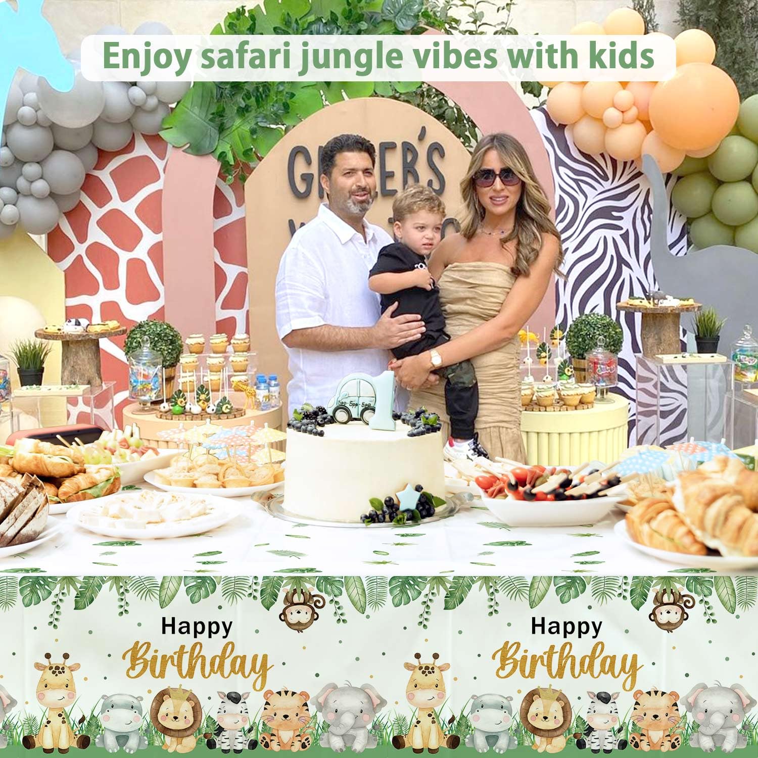 3Pcs Safari Jungle Birthday Party Tablecloths - Wild One Birthday Decorations, 54 x 108 Inch Large Rectangular Zoo Animal Print Table Covers for Boys Kids Birthday Parties - Perfect for Jungle Theme Decor, Baby Showers & Outdoor Celebrations