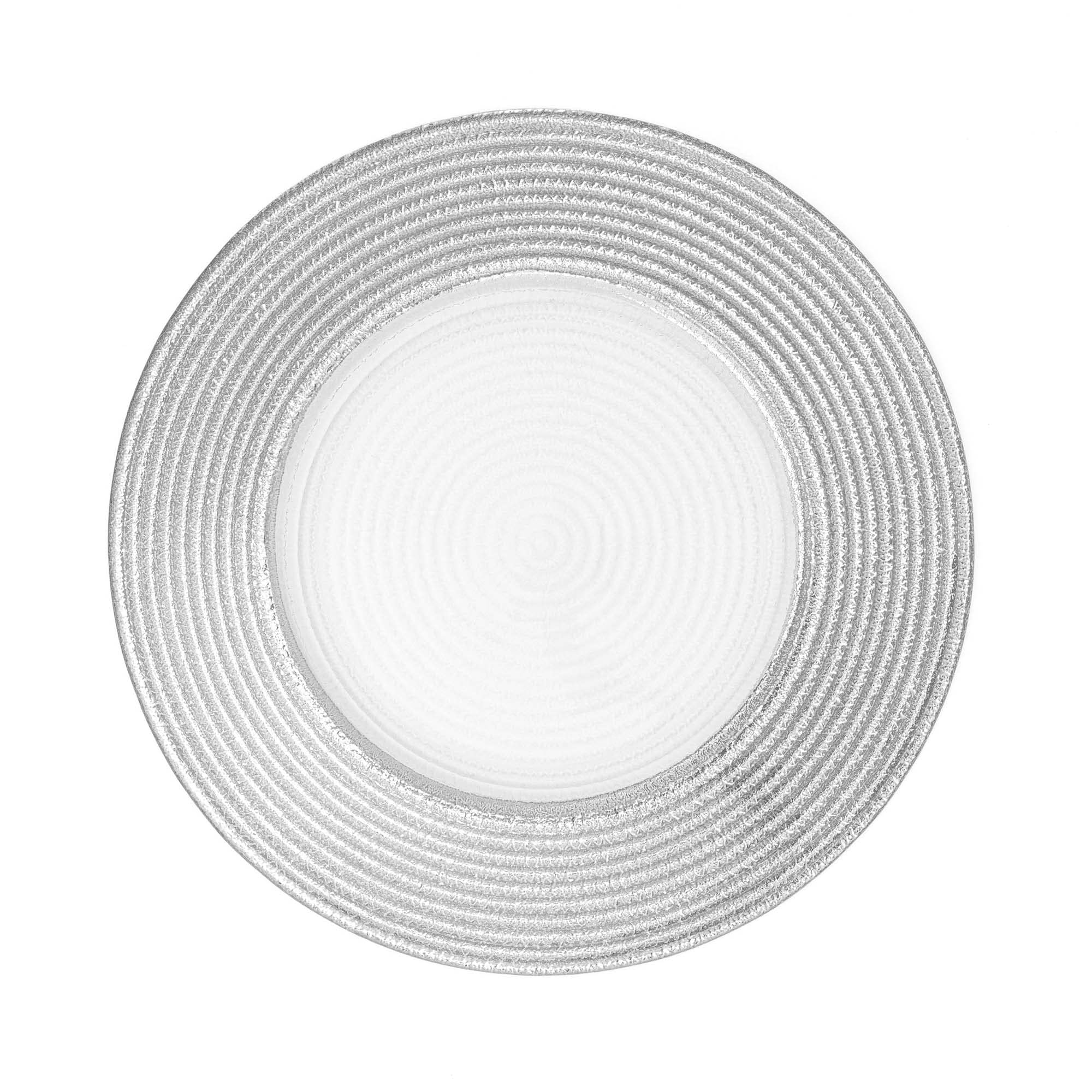 Elegant Silver Glossy Concentric Circles Glass Charger Plate Set of 8 - 12.75 Inch Diameter for Wedding, Party, Dinner, Quinceanera & Special Events - Perfect for Table Decor, Buffet Serving & Formal Dining Settings