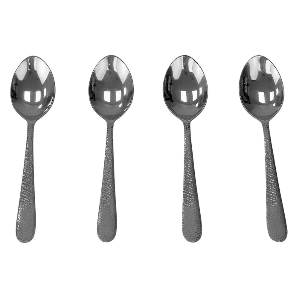 Hammered Stainless Steel Flatware Set - 4 Piece Dinnerware for Home, Kitchen & Restaurant Use | Includes Dinner Spoon, Dessert, Salad & Appetizer Utensils | Durable & Elegant Cutlery for Formal Dining, Parties & Everyday Meals