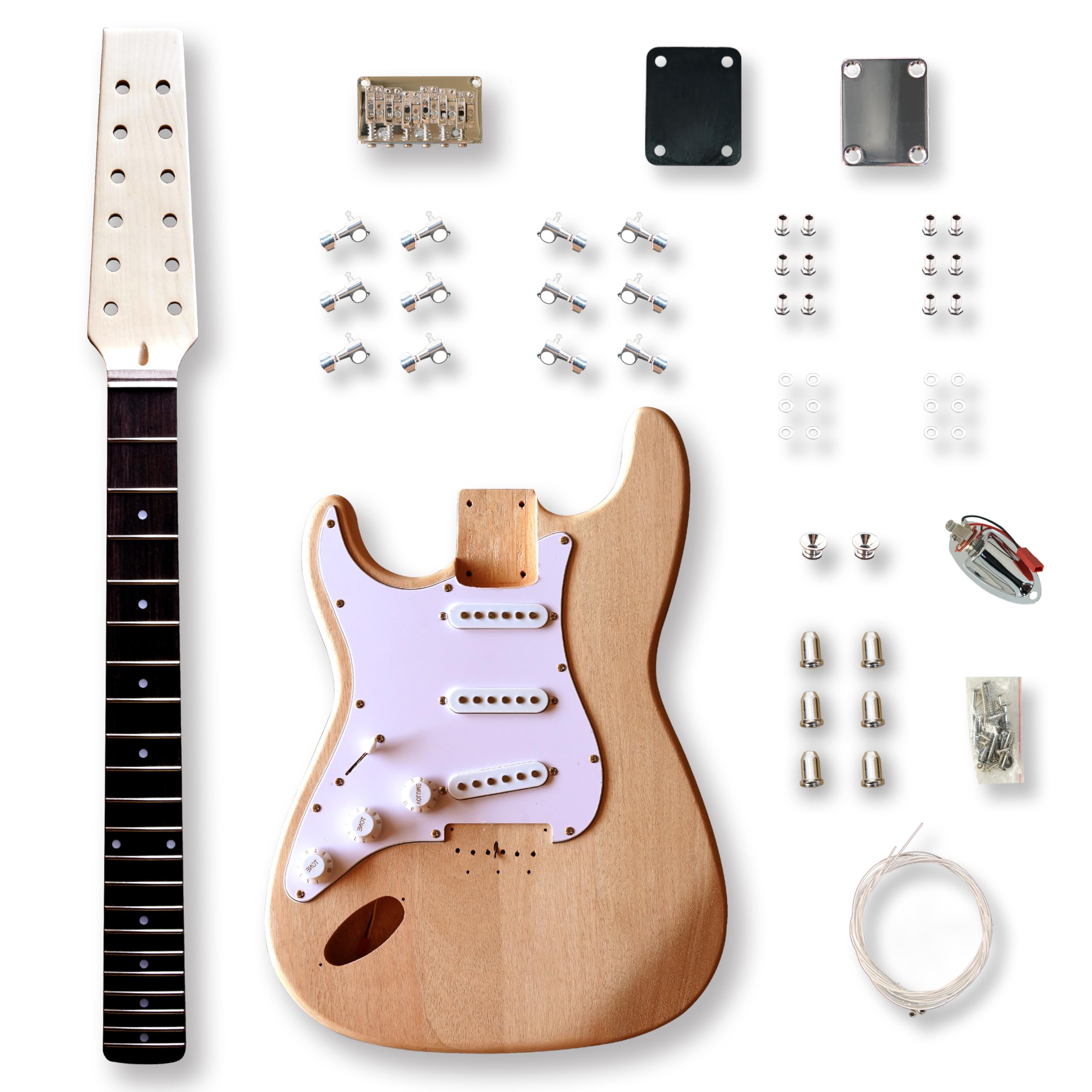 BexGears DIY Left-Handed 12-String ST Style Electric Guitar Kit - Mahogany Body with Maple Neck - Build Your Own Guitar for Beginners & Musicians - Perfect for Home Studio, Live Performances & Gift Giving