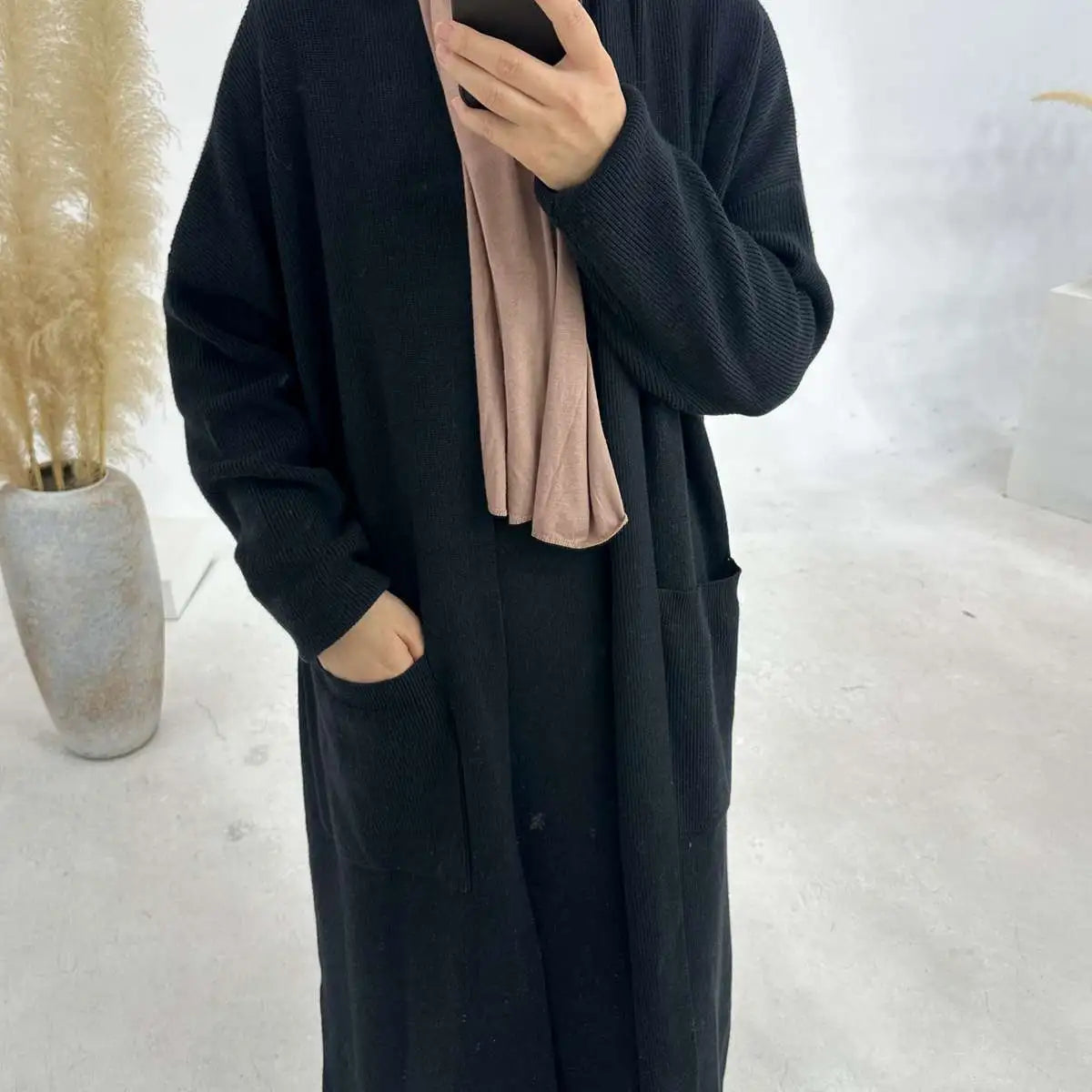 Warm Winter Thick Knitted Abaya Coat with Inner Vest - Modest Islamic Dress for Women | Perfect for Prayer, Holidays & Cold Weather