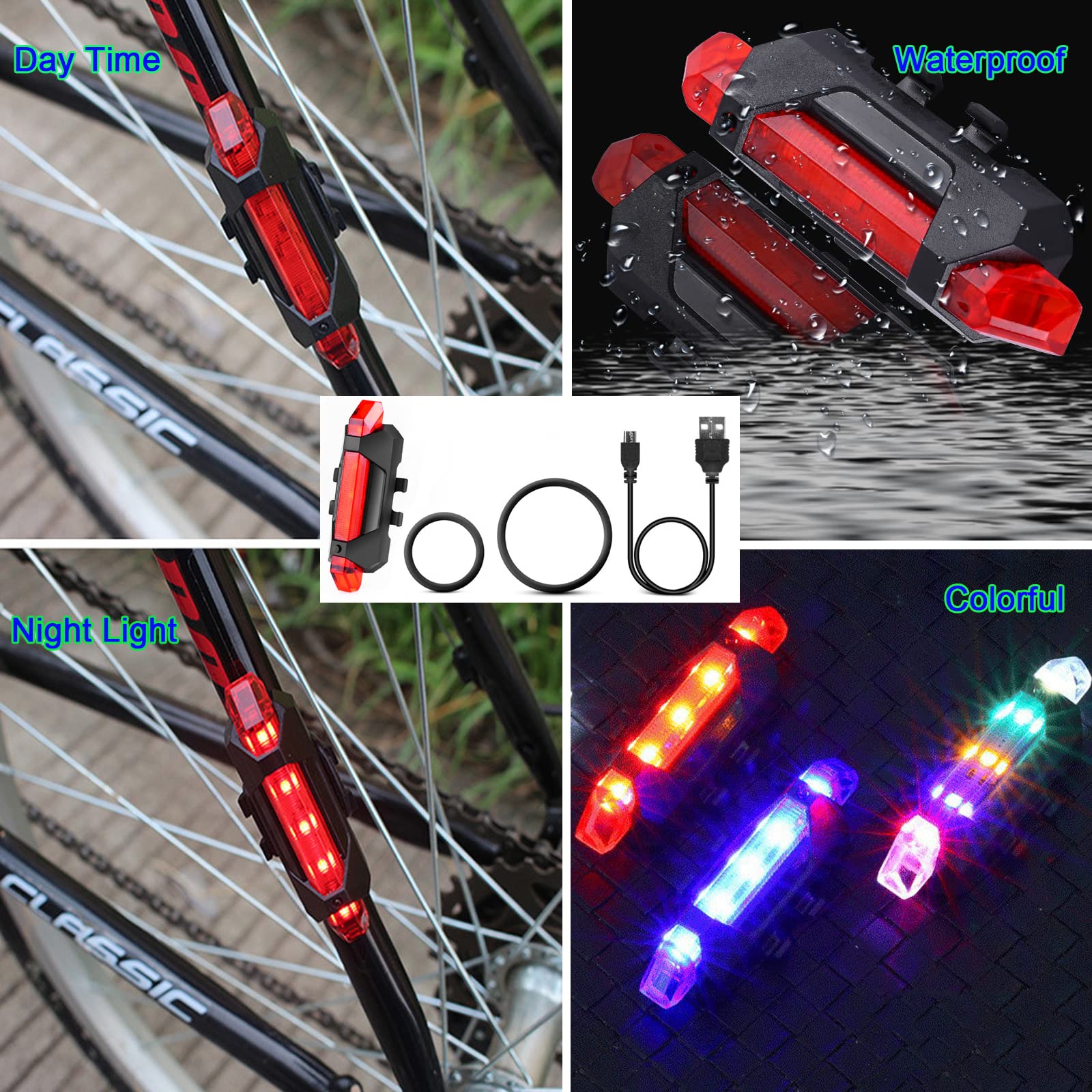 2 Pack USB Rechargeable LED Bike Tail Lights - Waterproof Bicycle Rear Safety Light with 4 Bright Modes for Night Cycling | Perfect for Men, Women & Kids on Road, MTB, Commuting and Outdoor Adventures