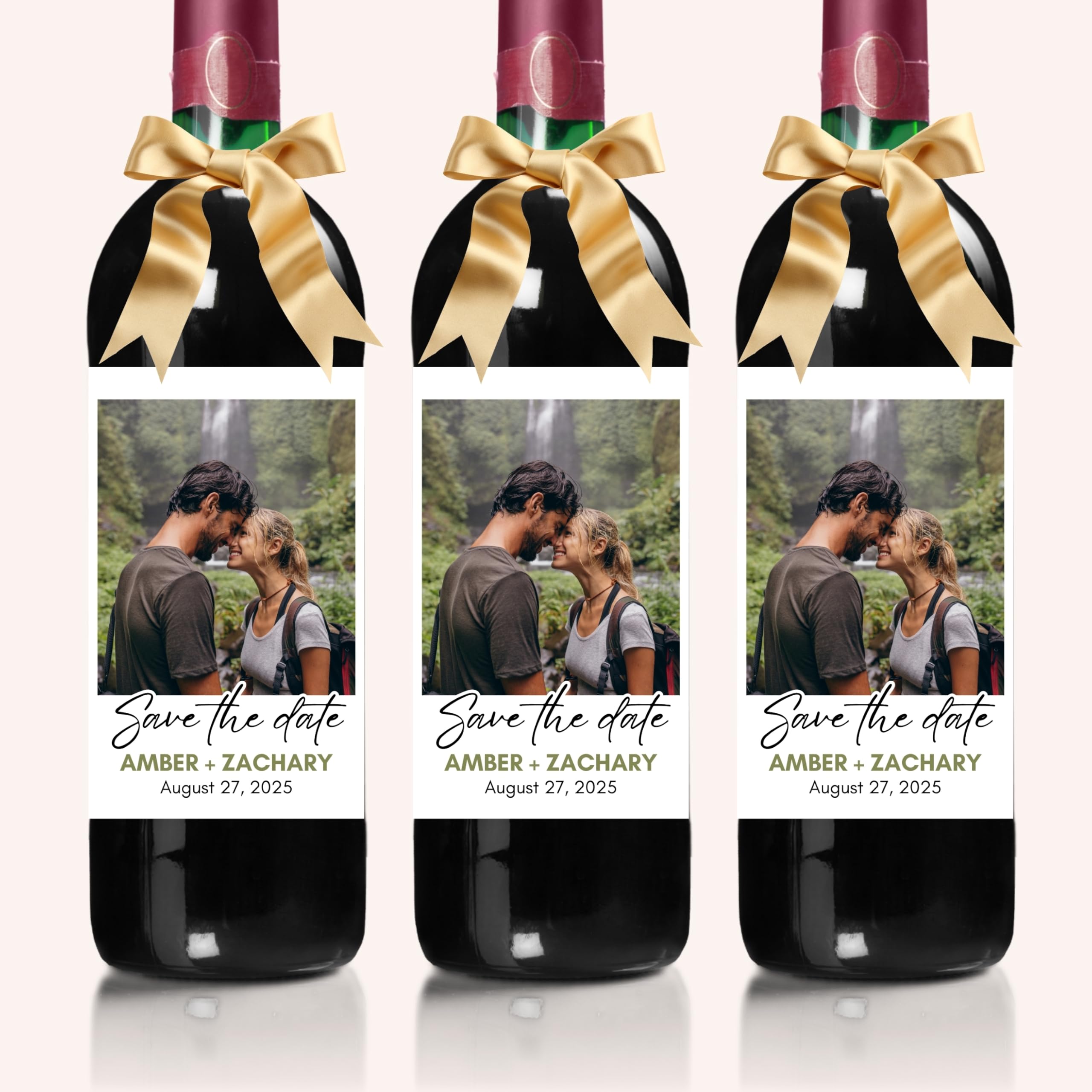 Custom Wedding Wine Bottle Labels - Personalized Save The Date Photo Labels with Your Text & Design - Perfect for Anniversary Gifts, Bridal Showers & Special Events
