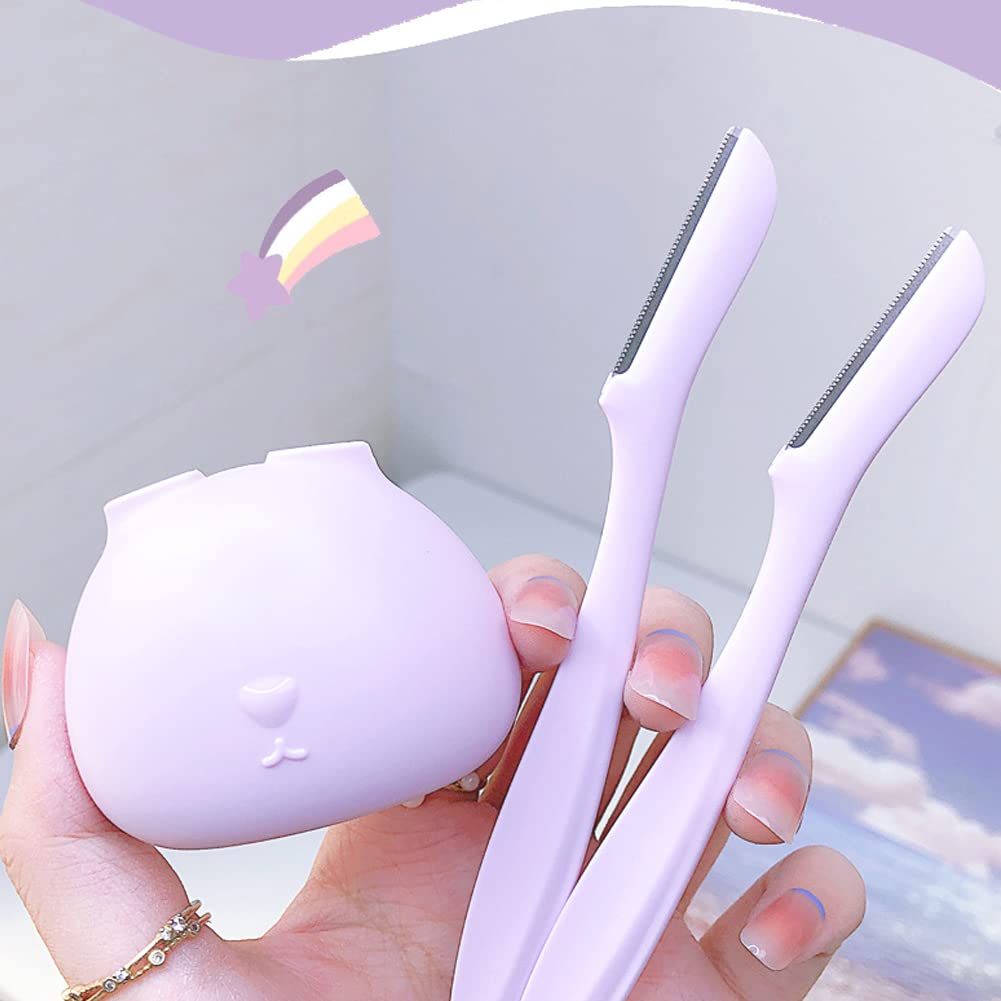 Eyebrow Razors for Women - 2 Pack Cute Rabbit Ear Facial Hair Trimmer with Dustproof Holder | Painless Dry Use | Perfect for Eyebrow Shaping & Facial Hair Removal at Home (Pink)