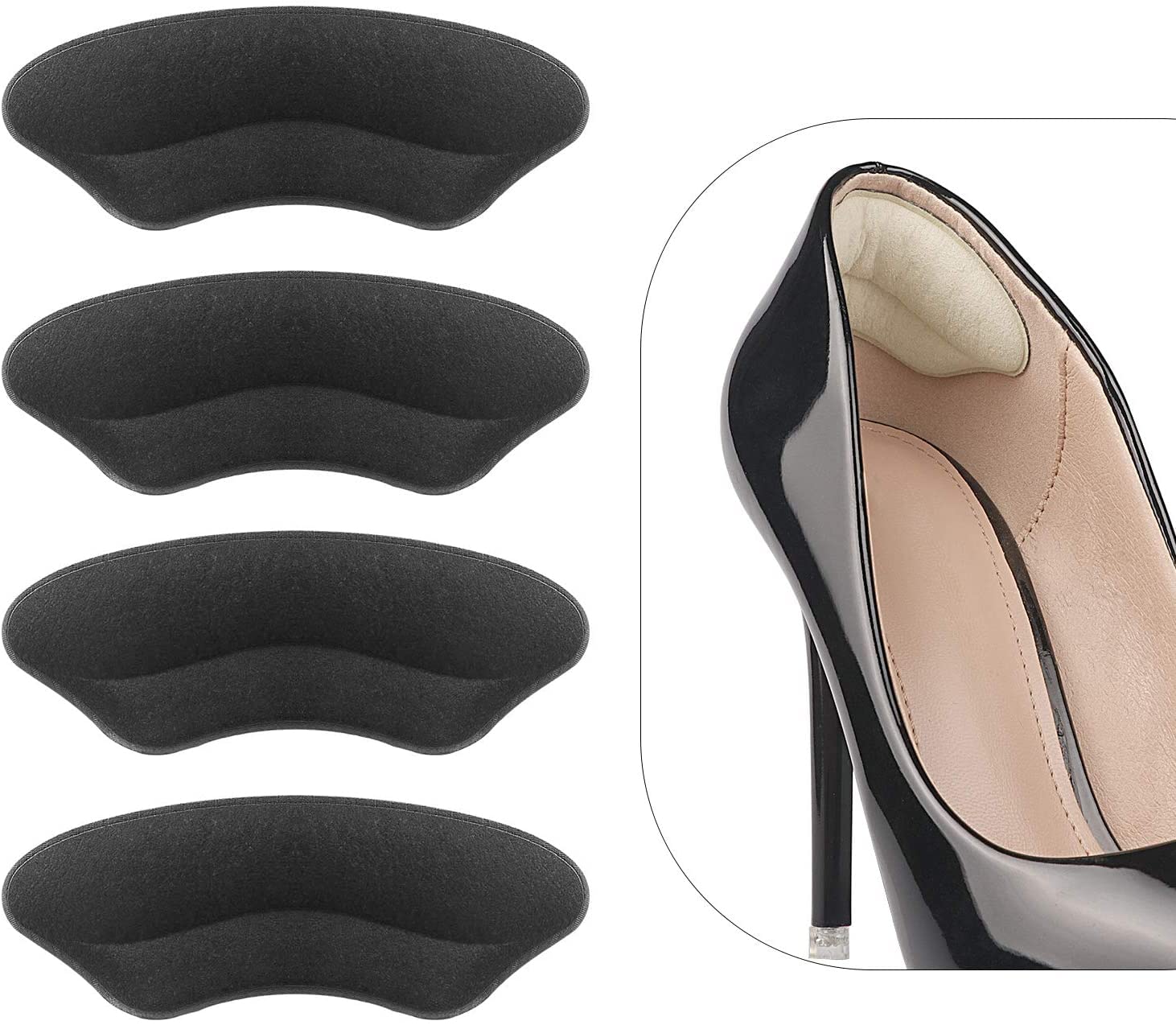 Heel Grips for Shoes - 4 Pairs of Non-Slip Cushion Inserts for Loose Shoes (Men & Women) - Improve Shoe Fit, Prevent Heel Slippage & Blisters - Black - Perfect for Work, Walking & Dress Shoes