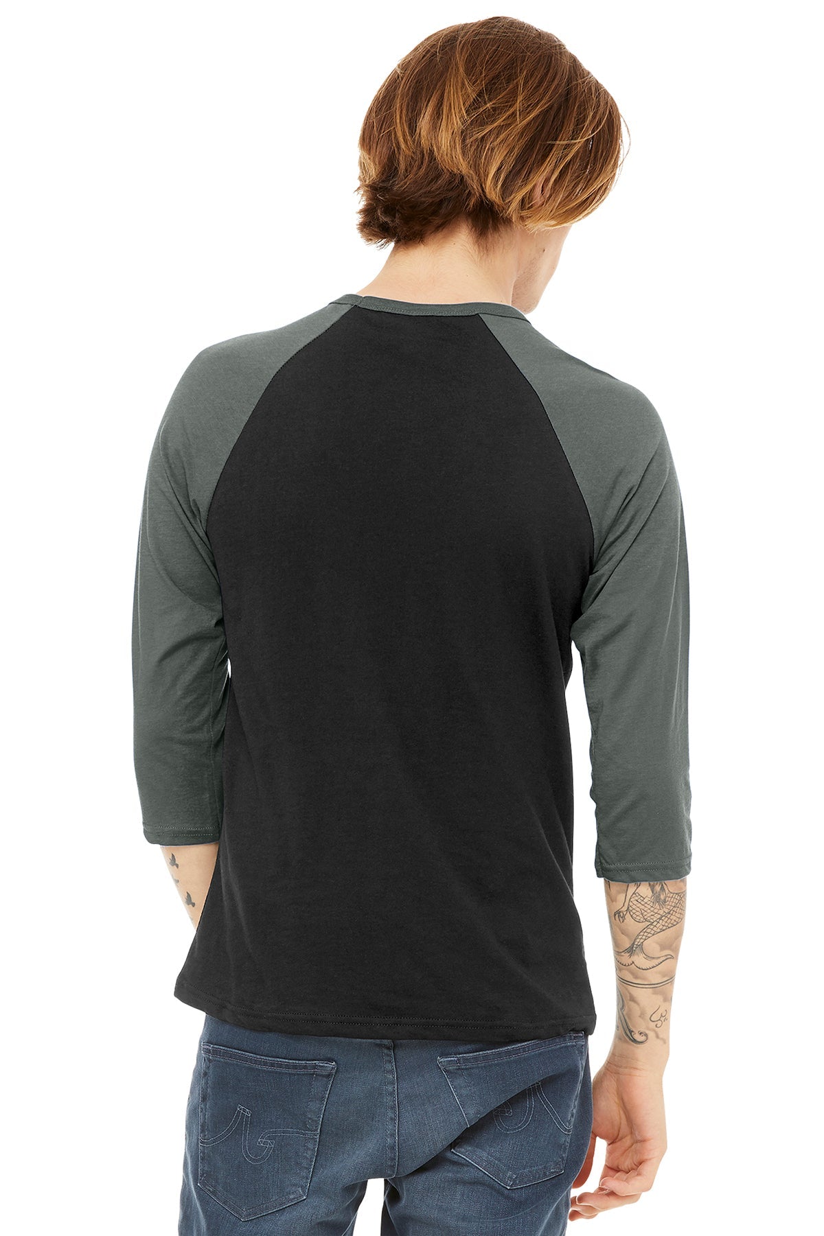 Bella Canvas Unisex 3/4 Sleeve Baseball Tee - Soft Cotton Blend, Comfort Fit, Black & Deep Heather - Perfect for Casual Wear, Sports & Street Fashion