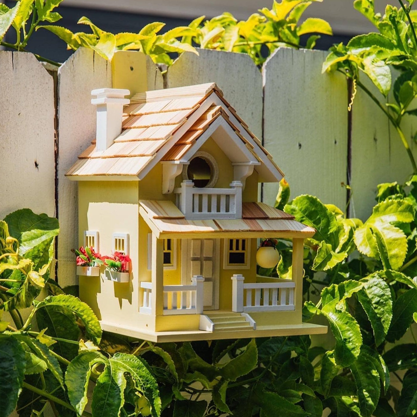Yellow Veranda Bird House - Handcrafted Wooden Birdhouse for Outdoor Garden Decoration - Attract Wild Birds to Your Backyard or Patio
