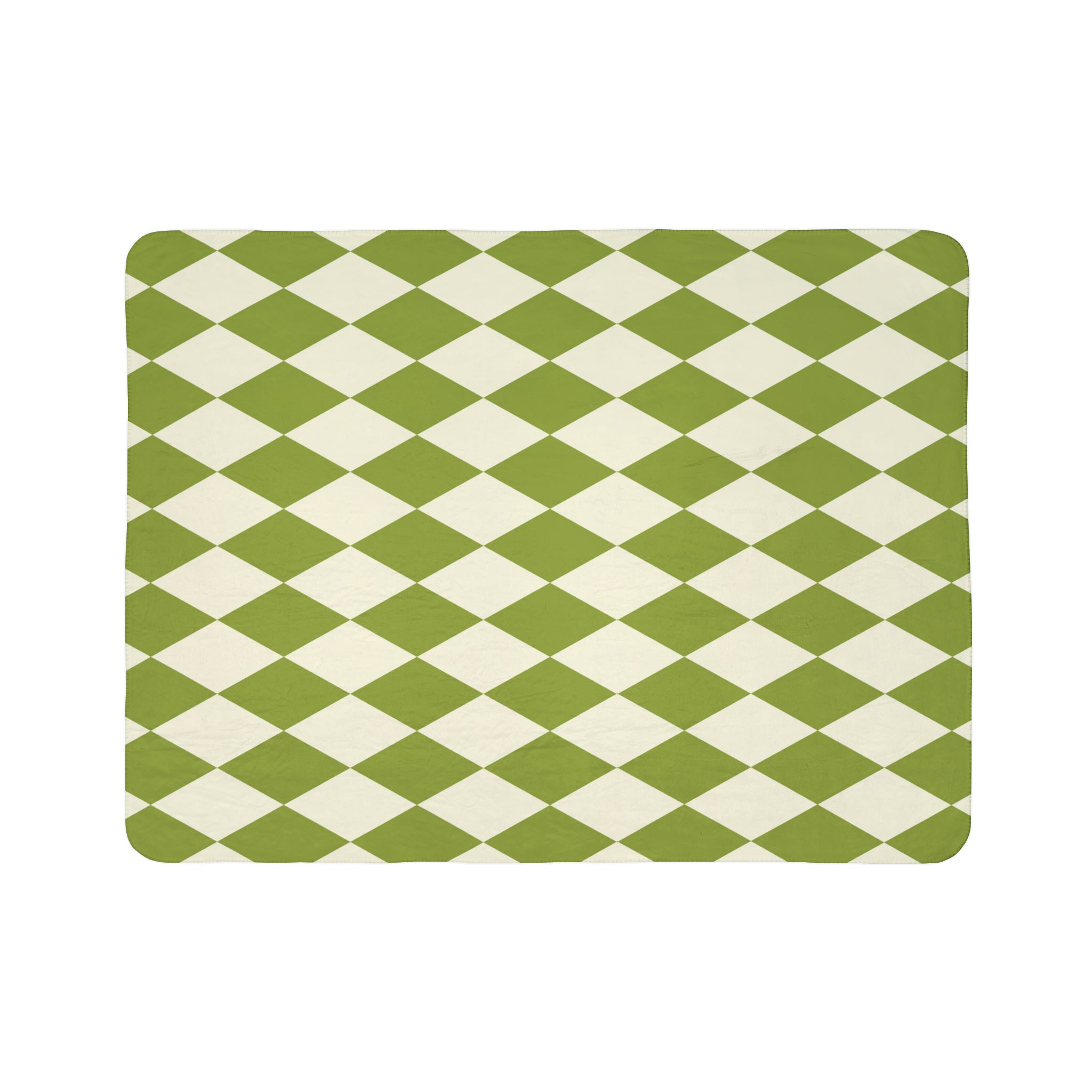 Cozy Fleece Sherpa Blanket - Green Harlequin Pattern Retro Throw Blanket for Couch, Bed & Travel - Soft Warm Plush for Winter, Camping & Home Decor