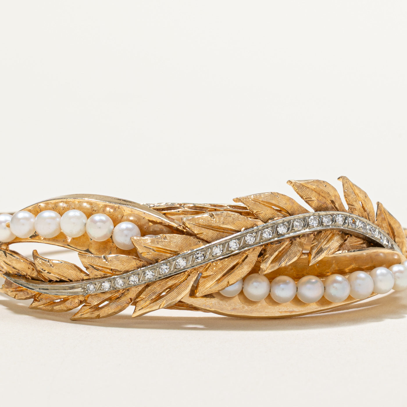 Vintage Diamond & Pearl Cuff Bracelet | 0.22ctw | 6.5