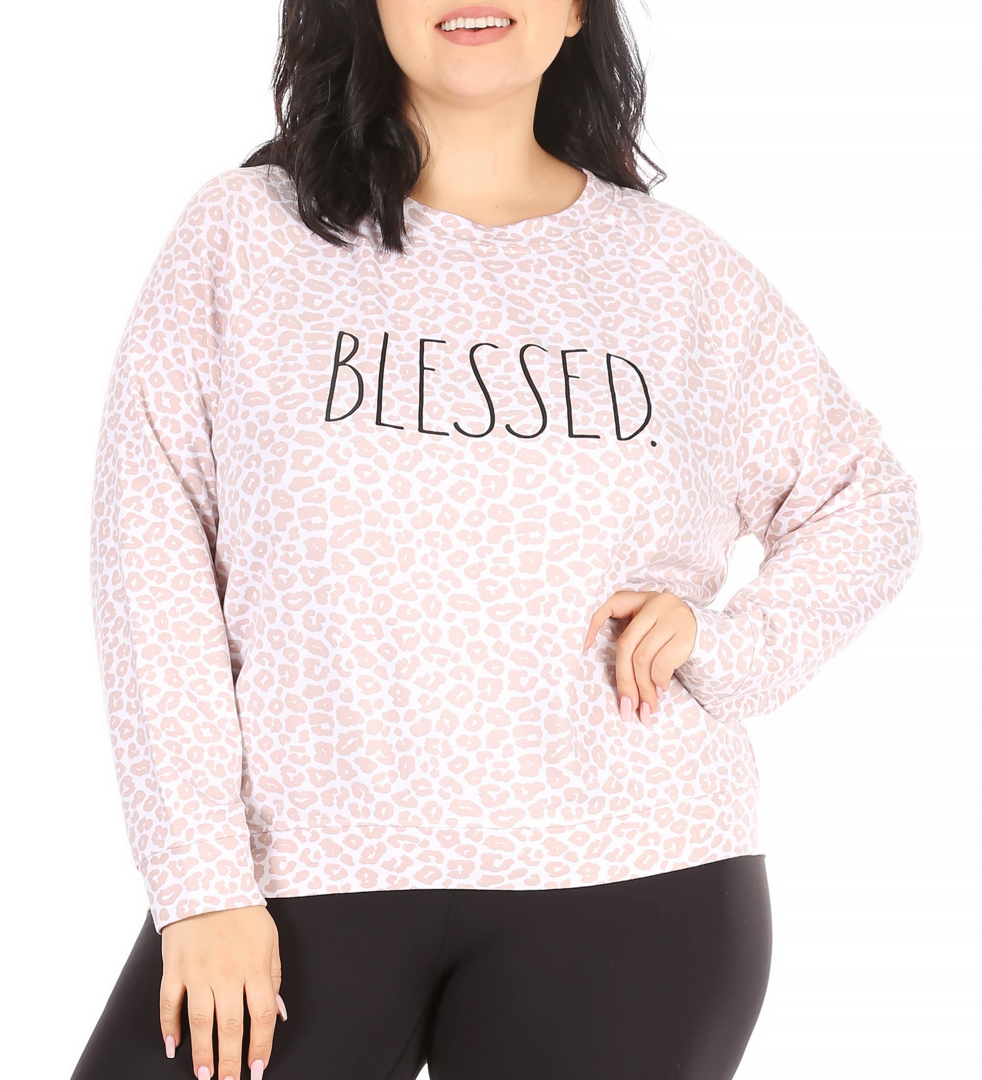 Rae Dunn Graphic Sweatshirt for Women - Plus Size Long Sleeve Raglan Pullover Crewneck Sweater | Casual Fall Outfit, Coffee Lover Gift, Cozy Lounge Wear