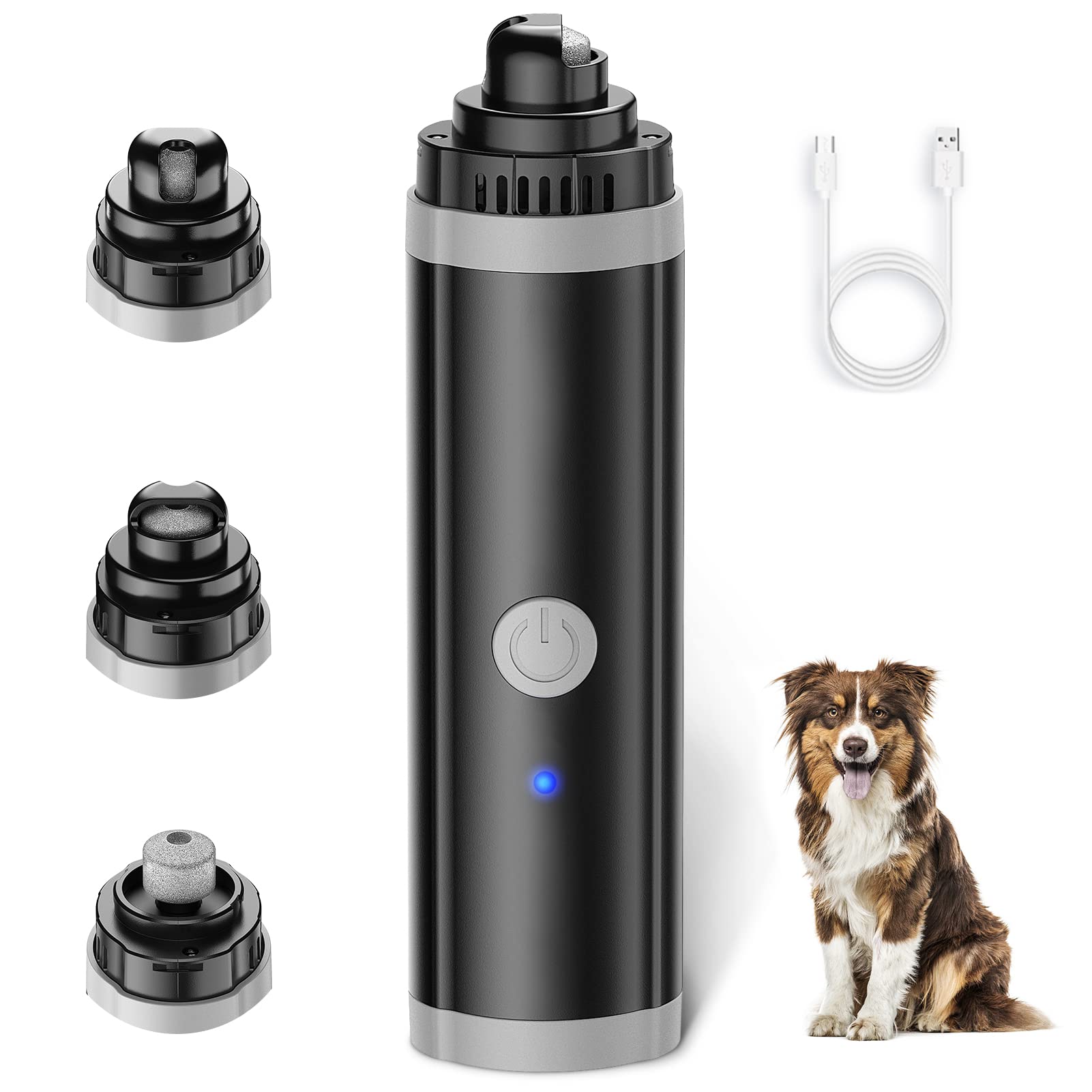 NPET Rechargeable Dog Nail Grinder with Safety Guard - 2-Speed Electric Pet Nail File Trimmer with LED Light for Small & Medium Dogs & Cats (Black) | Gentle Paw Grooming for Stress-Free Nail Care at Home