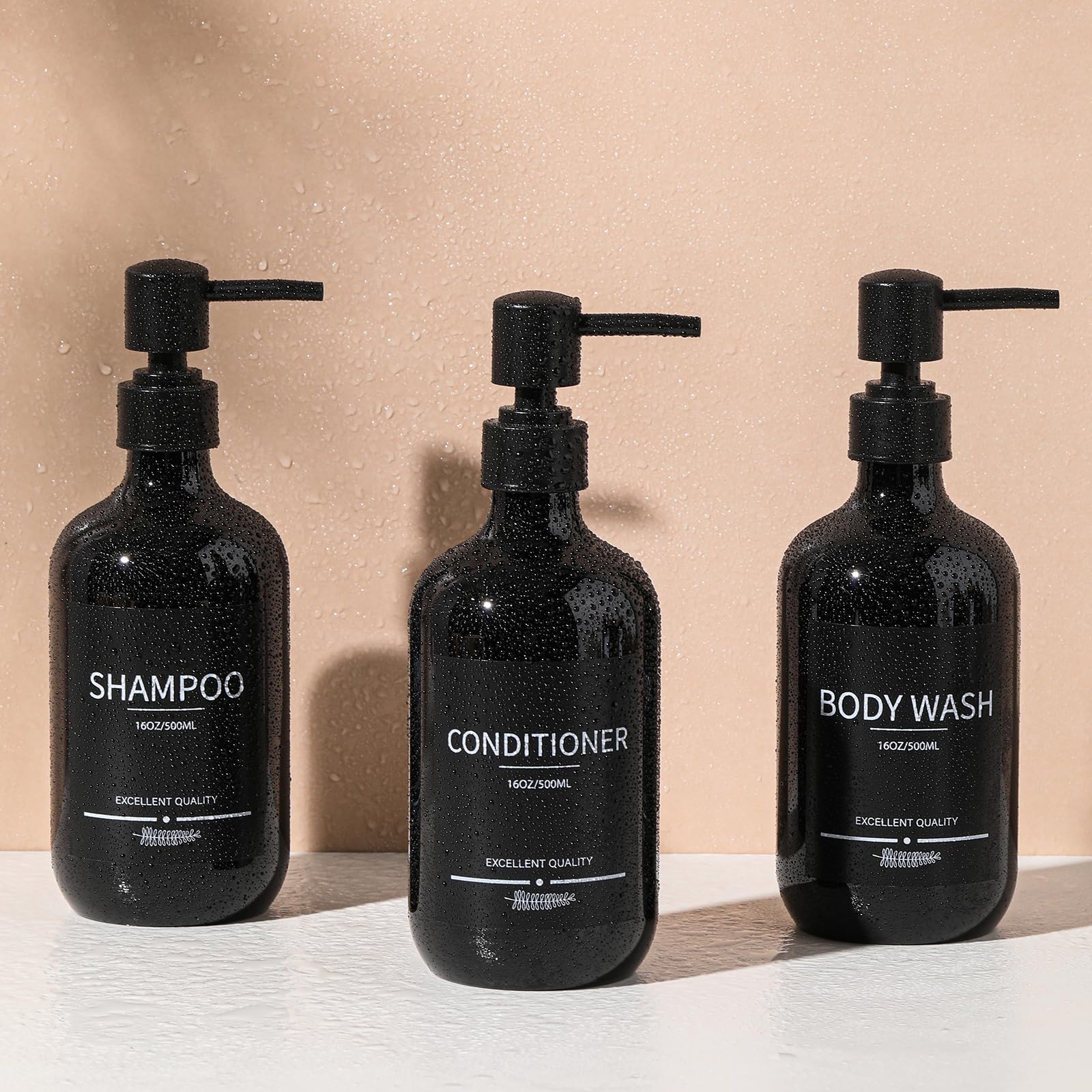 Refillable 16.9oz Shampoo and Conditioner Dispenser Bottles (5-Pack, Black) - Leakproof Shower Organizer for Bathroom, Salon, Gym & Travel