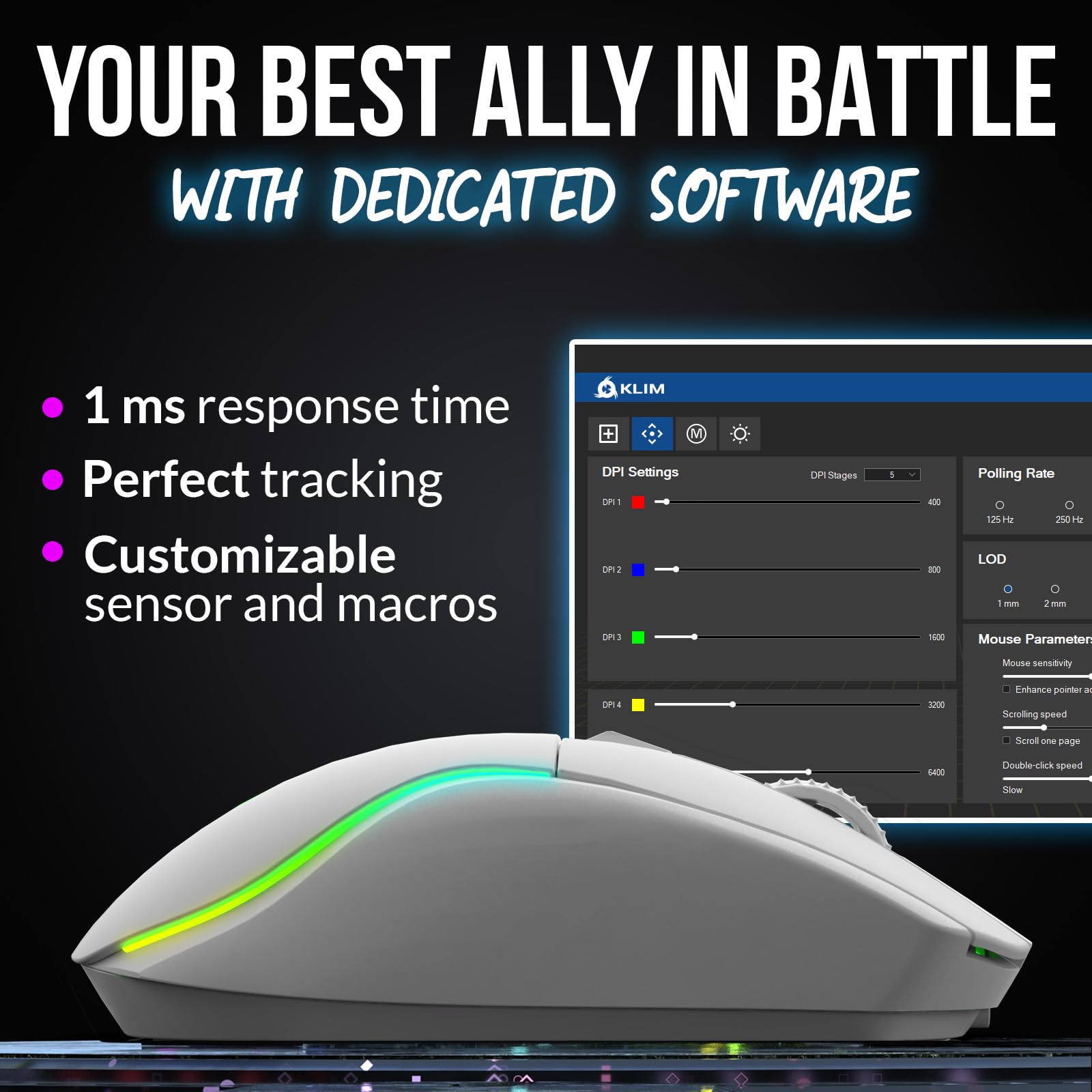 KLIM Blaze Y RGB Rechargeable Wireless Gaming Mouse with Charging Dock - 6000 DPI High-Precision Sensor, Long Battery Life - Wired/Wireless PC Gaming Mouse (White) - Perfect for FPS, MMO & Office Work