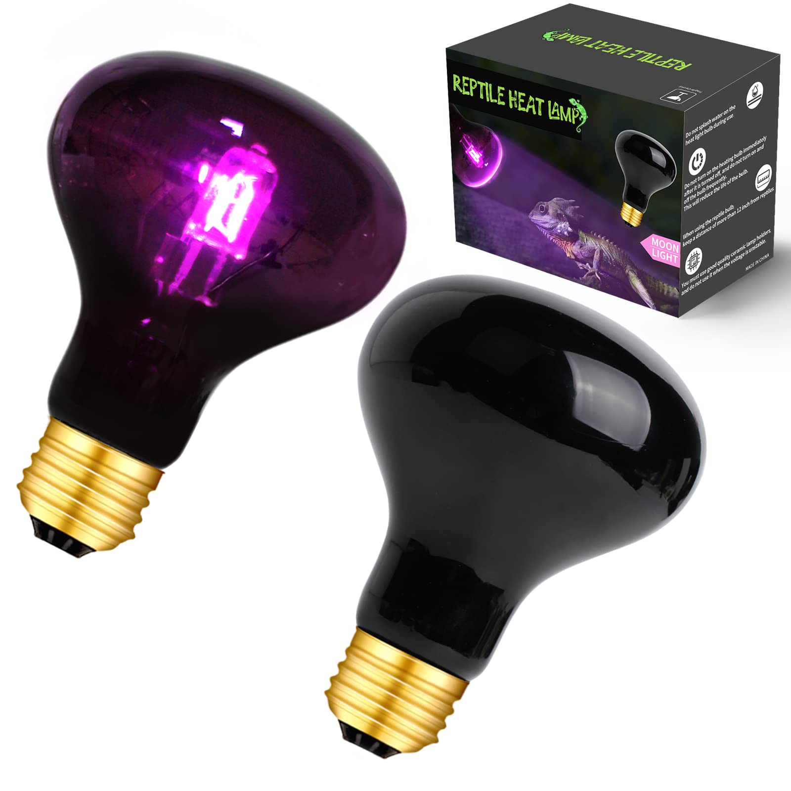 75W Infrared Heat Lamp Bulb - UVA Reptile Heating Light for Lizards, Tortoises, Snakes, Chameleons & Spiders - Moonlight Bulb for Terrariums & Nighttime Heating (2-Pack) - Perfect for Reptile Tanks, Amphibian Habitats & Nocturnal Pet Care