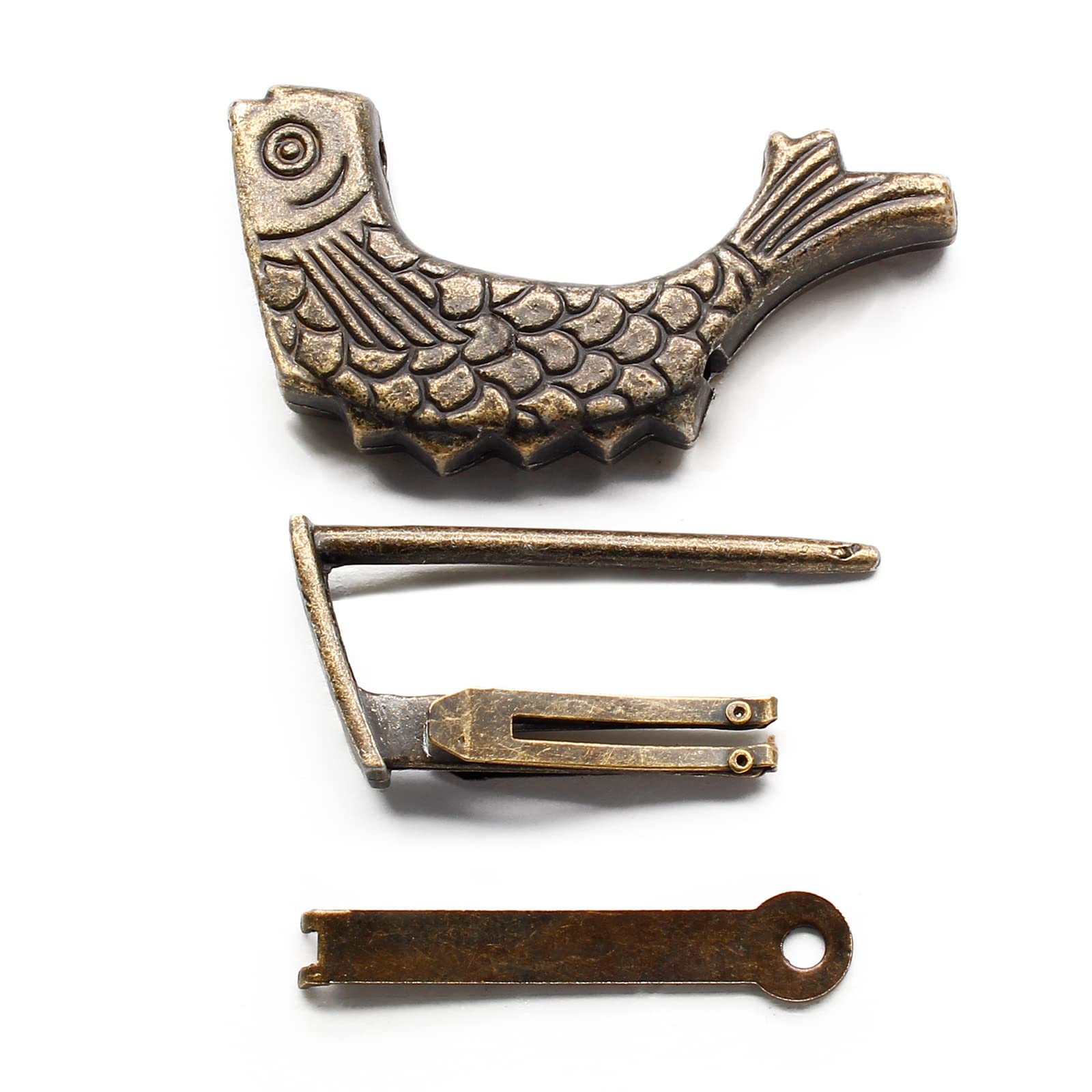 Vintage Bronze Fish-Shaped Padlock with Key - Antique Chinese Style Lock for Jewelry Box, Wooden Suitcase, Drawer & Home Decor | Perfect for Vintage Themed Rooms, Wedding Gifts & DIY Projects
