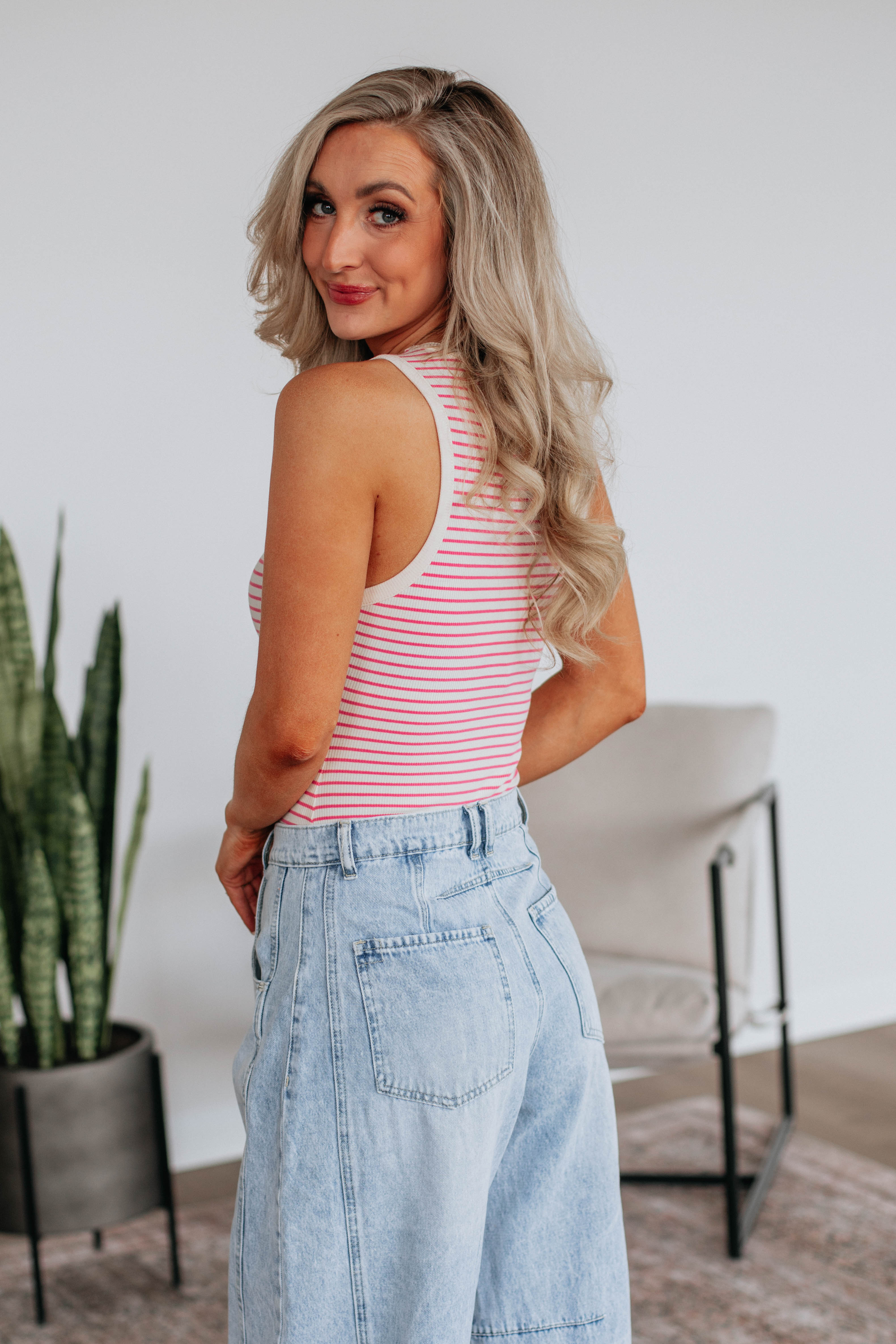 April Striped Bodysuit for Women - Bubblegum Mix Color - Comfortable Stretch Fabric - Perfect for Casual Wear, Layering & Everyday Outfits
