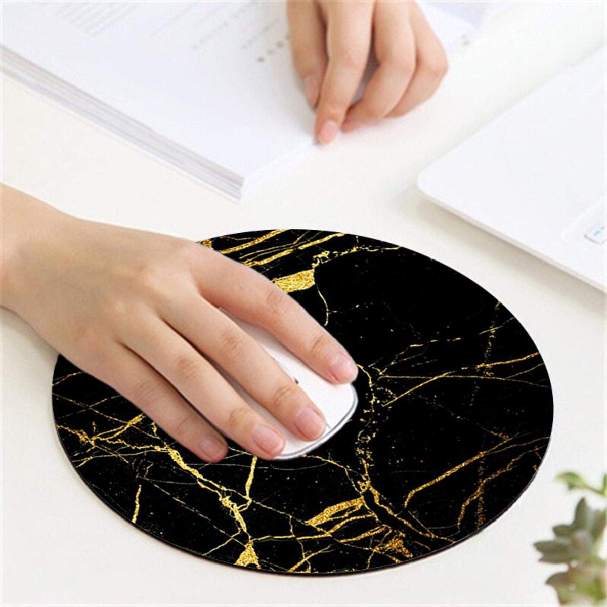 Premium Black Gold Marble Mouse Pad - Non-Slip Rubber Base for Office & Gaming | Custom Round Desk Accessory for Computer & Laptop | Perfect for Workstations, Home Offices & Gaming Setups