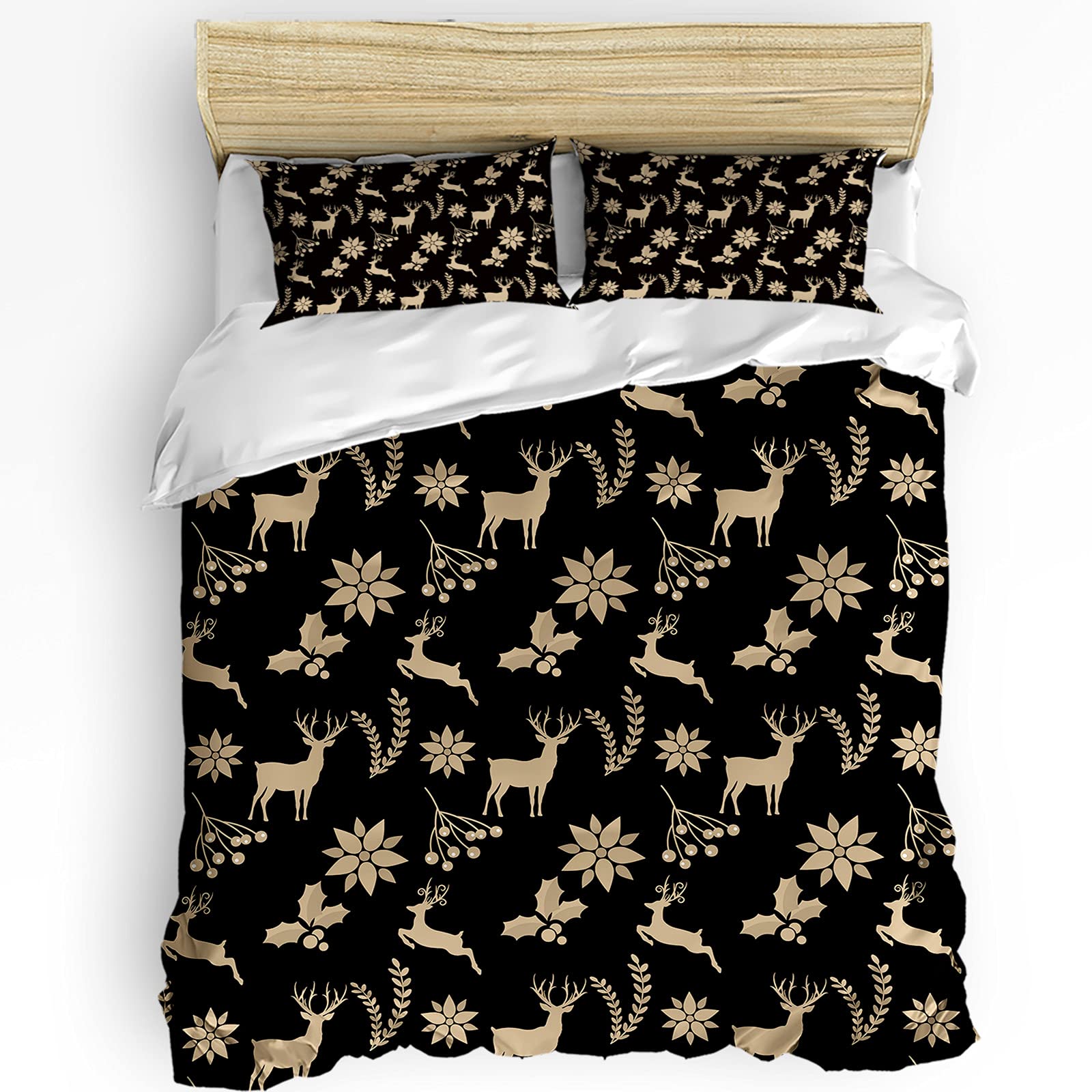 Funy Decor Christmas Duvet Cover Set - 3 Piece Reindeer & Berry Print Bedding with Zipper Closure (Twin Size) | Holiday Home Decor for Bedroom, Guest Room & Cozy Winter Nights
