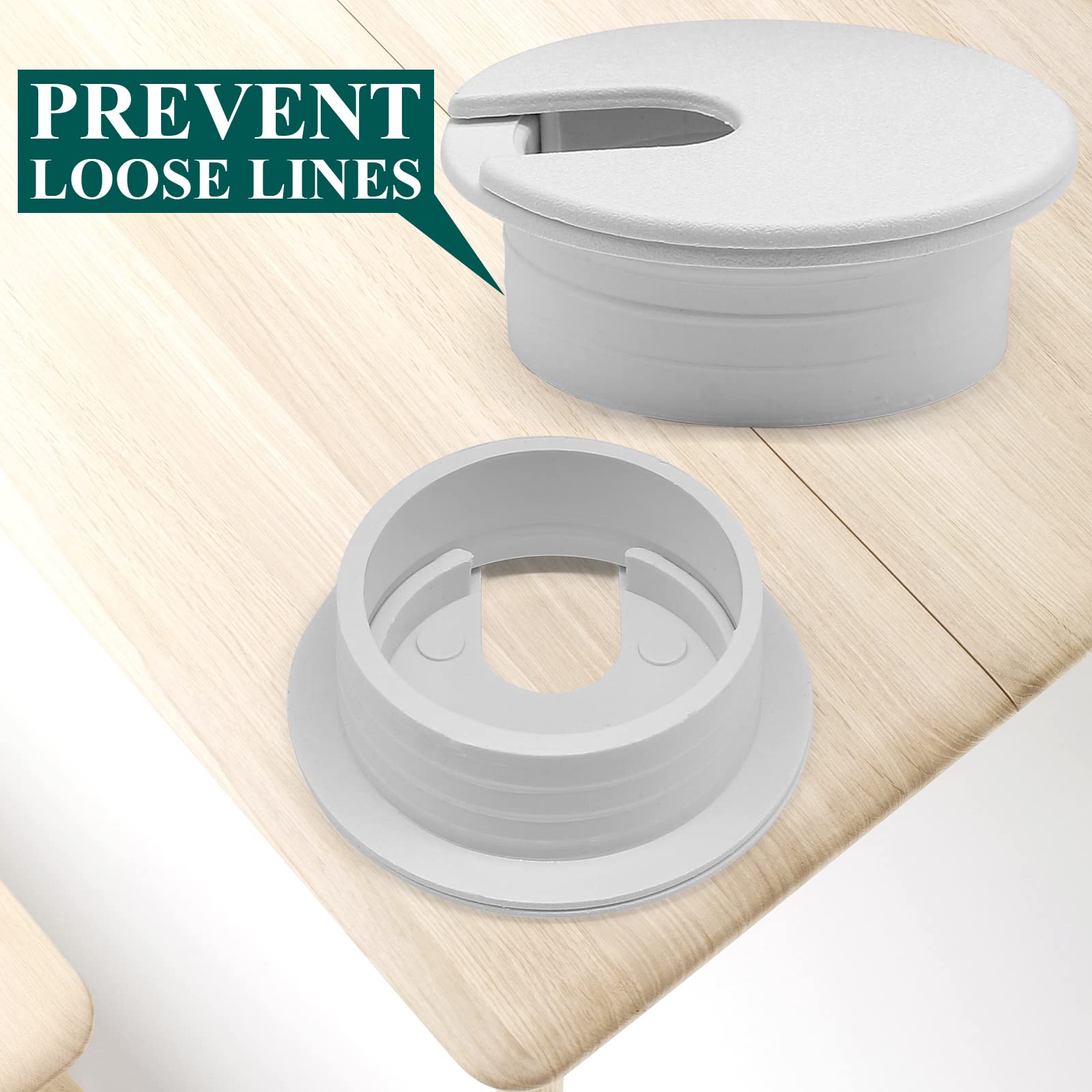 Litoexpe 1.5 Inch White Plastic Desk Cord Grommet - Cable Management Hole Cover for Office & Computer Desk Wires (2-Pack) - Organize Cables for Home Office, Gaming Setup & Workspace