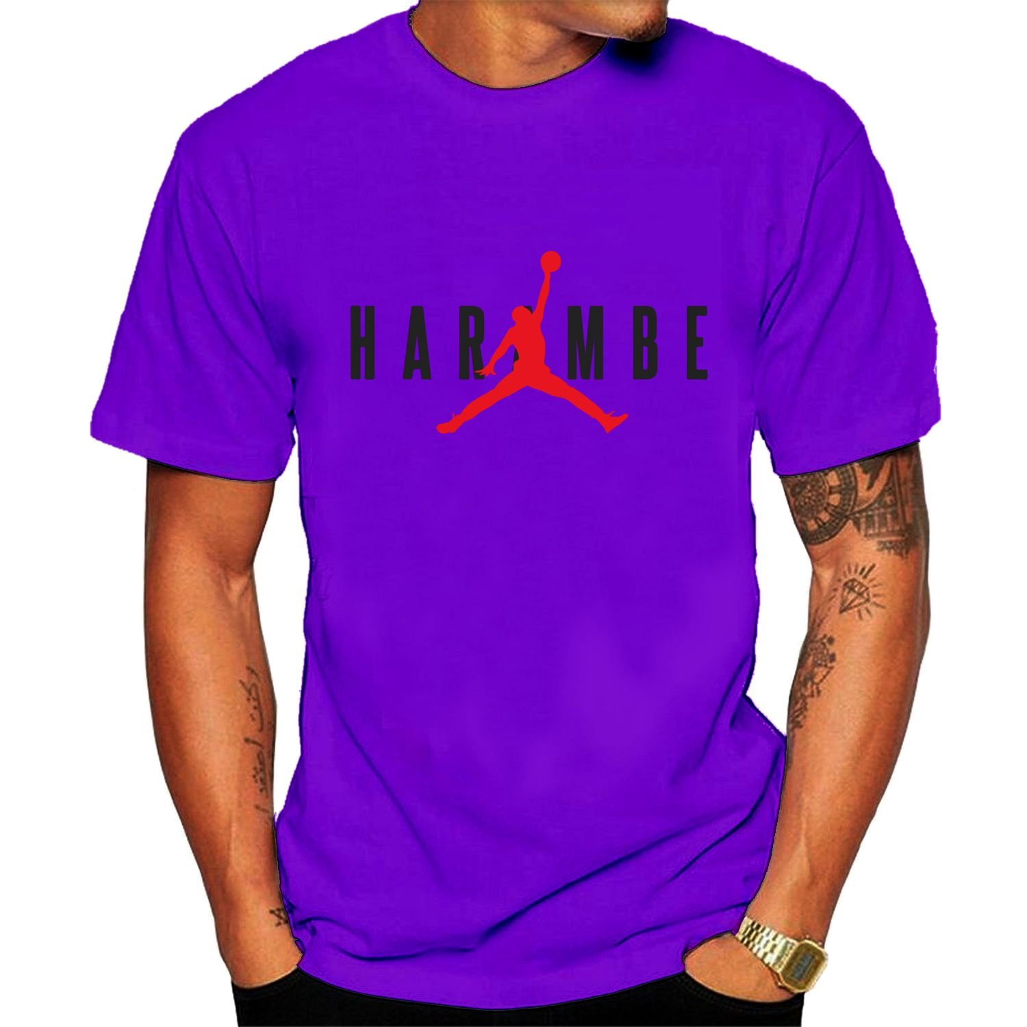 Men's Harambe X Jordan Graphic T-Shirt - Purple, Large - Streetwear Fashion & Casual Wear for Everyday Outfits