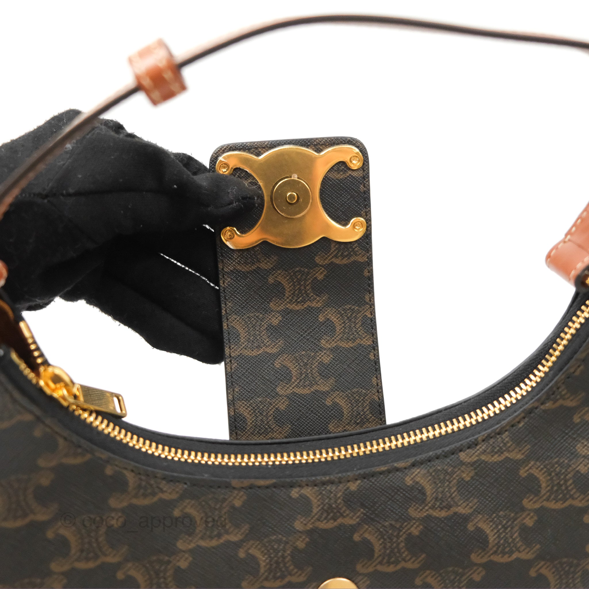 Celine Medium Ava Triomphe Bag in Triomphe Canvas & Tan Calfskin Leather - Luxury Shoulder Bag for Women, Perfect for Work, Travel & Everyday Use