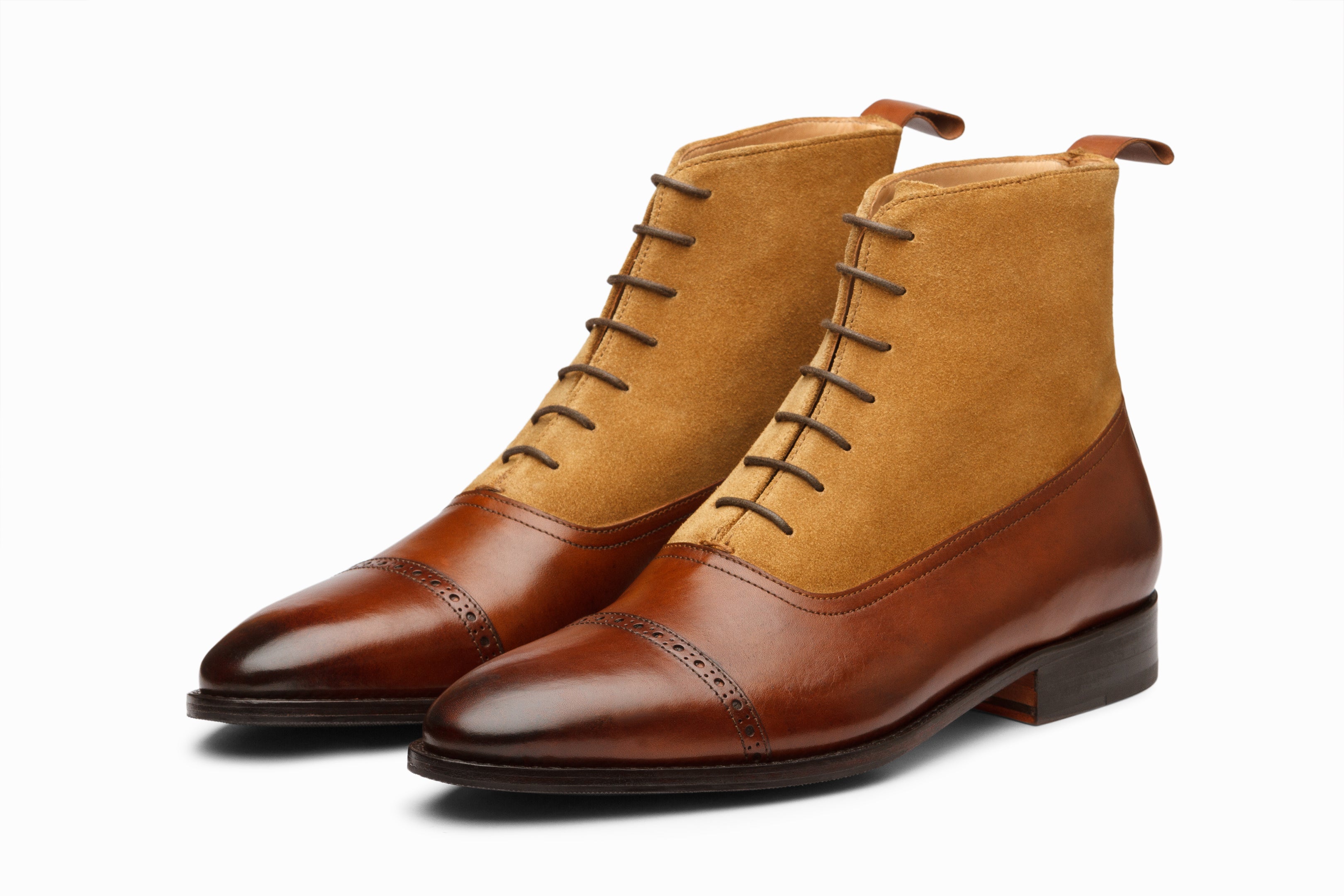 Two Tone Balmoral Leather Boots for Men - Brown & Camel Suede Dress Shoes | Formal & Business Casual Wear | Office, Wedding & Special Occasion Footwear