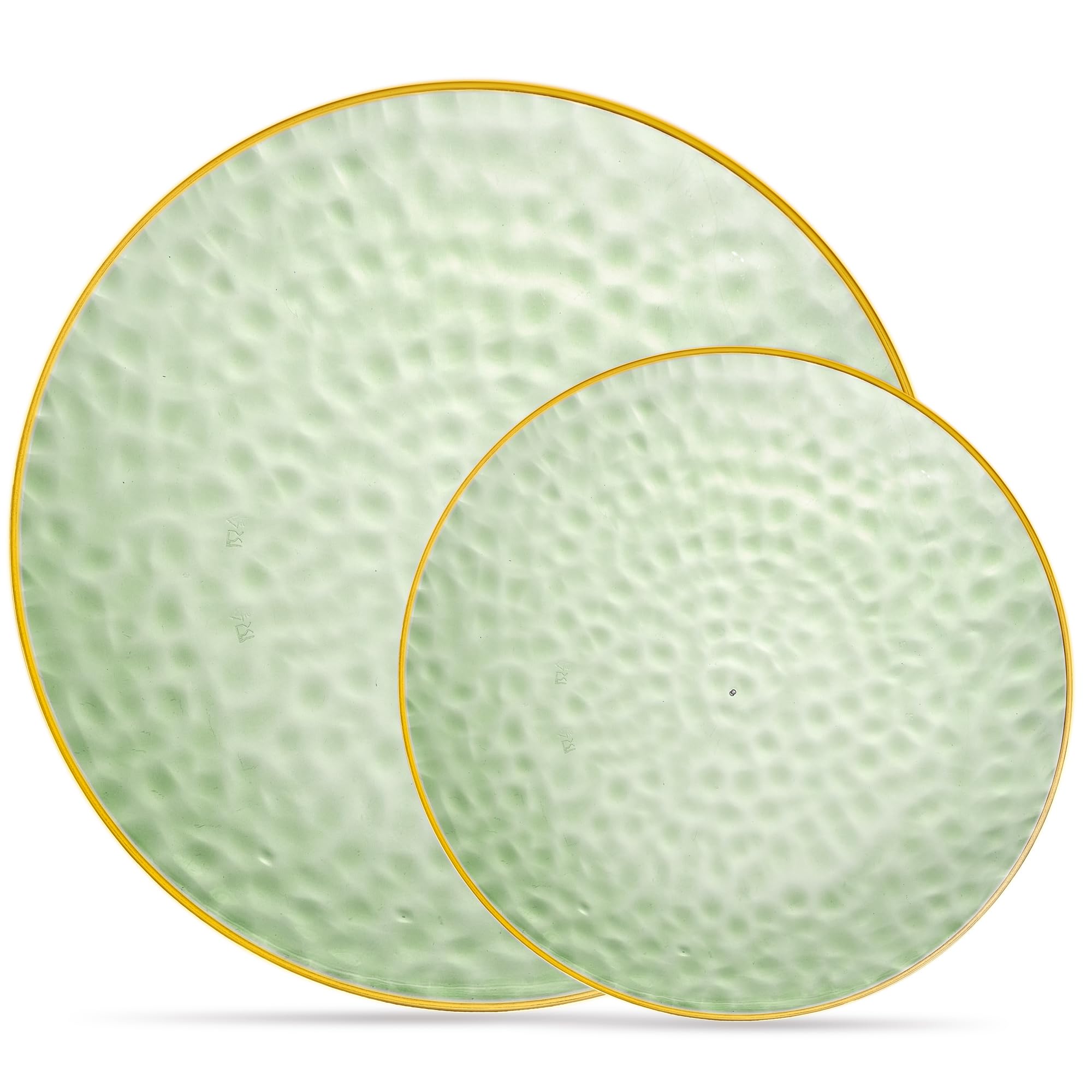 PLASTICPRO 32-Piece Plastic Dinnerware Set - 16 (7-inch) & 16 (10-inch) Green Hammered Plates - Durable Party Plates for St. Patrick's Day, Picnics, BBQs, and Outdoor Events
