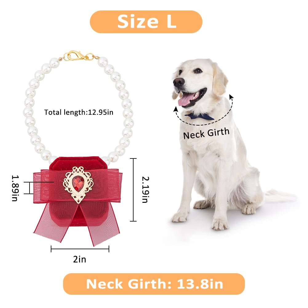 SUPERFINDINGS Red Velvet Wedding Dog Collar with Ring Box - Rhinestone Pet Collar & Ring Holder for Proposal, Engagement, Wedding Ceremonies (13 Inch) - Perfect for Ring Bearer Pets and Couple Proposals