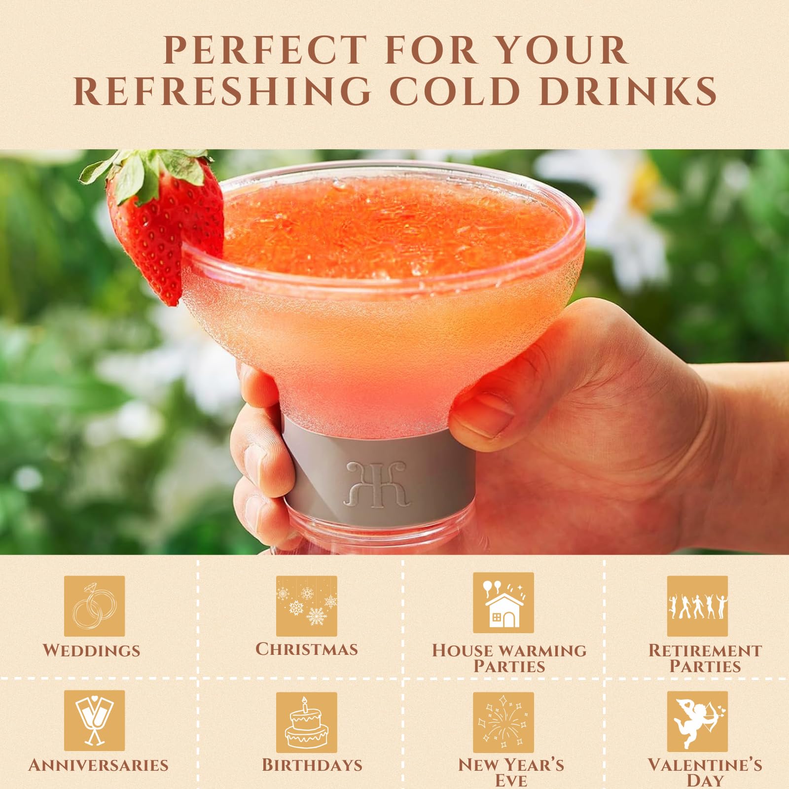 Khen Frozen Margarita & Cocktail Chiller Glasses - Set of 4 Unbreakable Tritan Acrylic Cups (12oz) | Double Wall Insulated Cooling Drinkware with Silicone Holder | Perfect for Margaritas, Cocktails, Iced Coffee & Summer Beverages