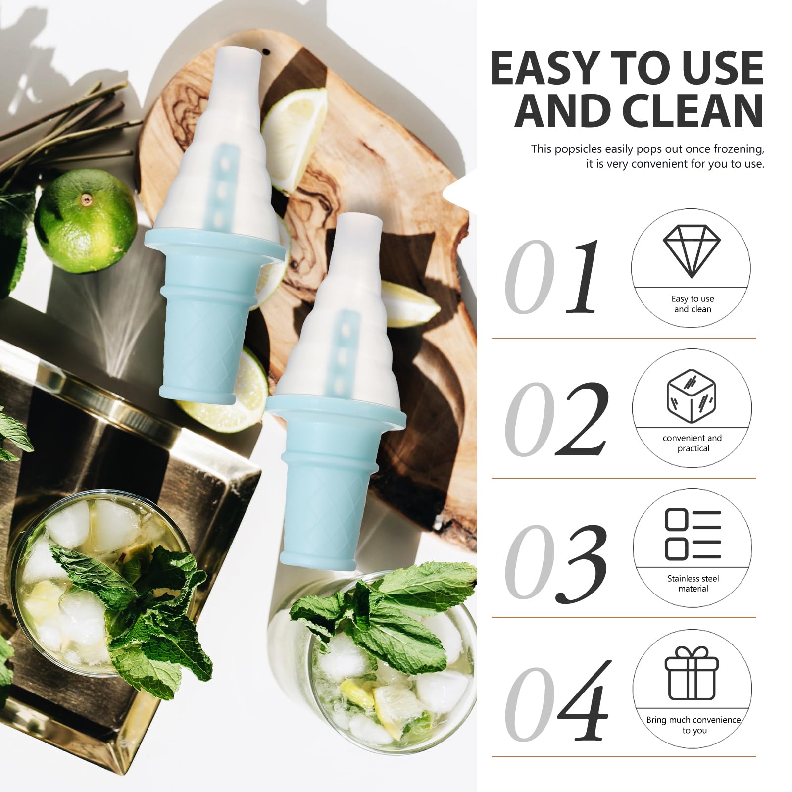 DOITOOL Silicone Popsicle Mold with 4 Reusable Ice Cream Molds - Easy Release DIY Homemade Ice Pop Maker for Kids & Adults - Perfect for Summer Treats, Birthday Parties and Family Fun